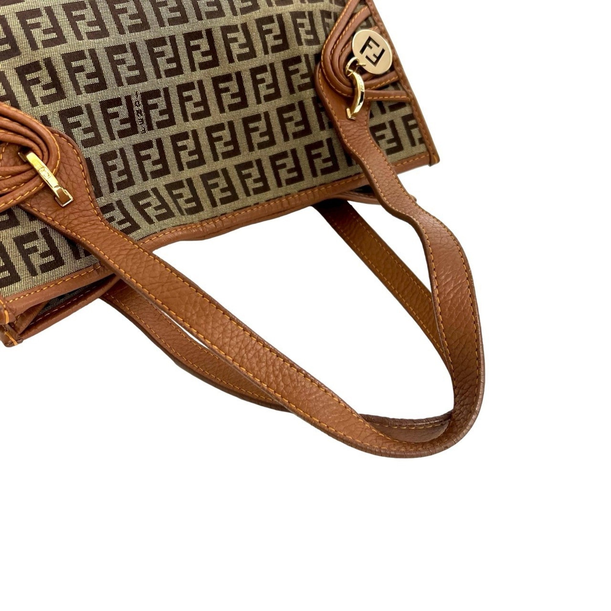 Fendi Brown Canvas Leather Handbag Tote Bag (Pre-Owned)