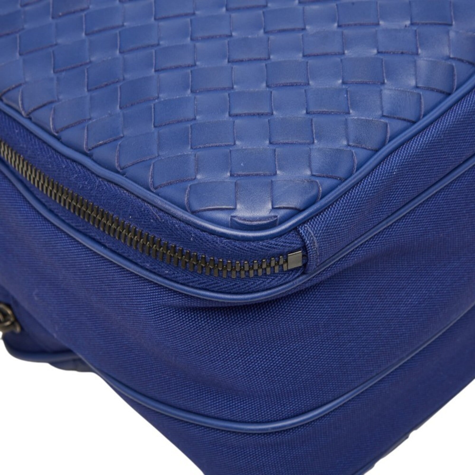 Bottega Veneta Intrecciato Blue Canvas Leather Messenger Bag Shoulder Bag (Pre-Owned)