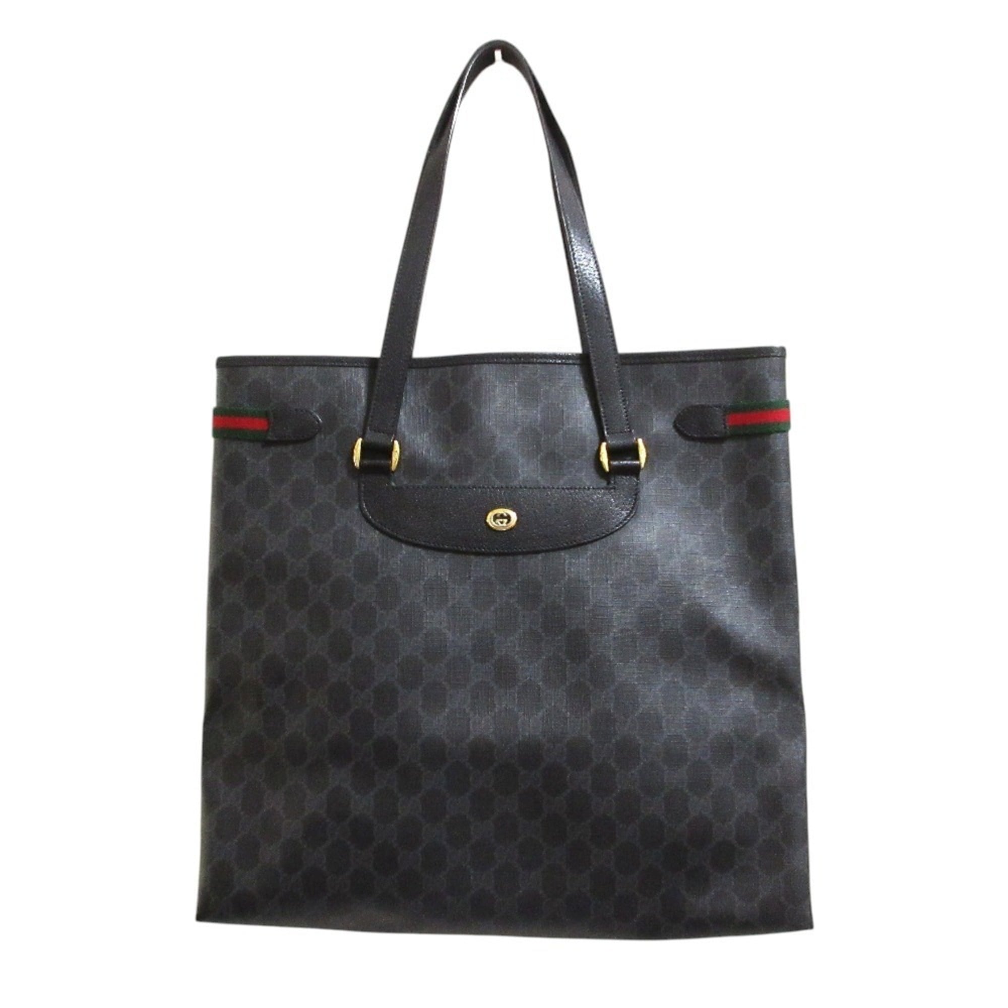 Gucci Black Coated Canvas Leather Tote Bag (Pre-Owned)