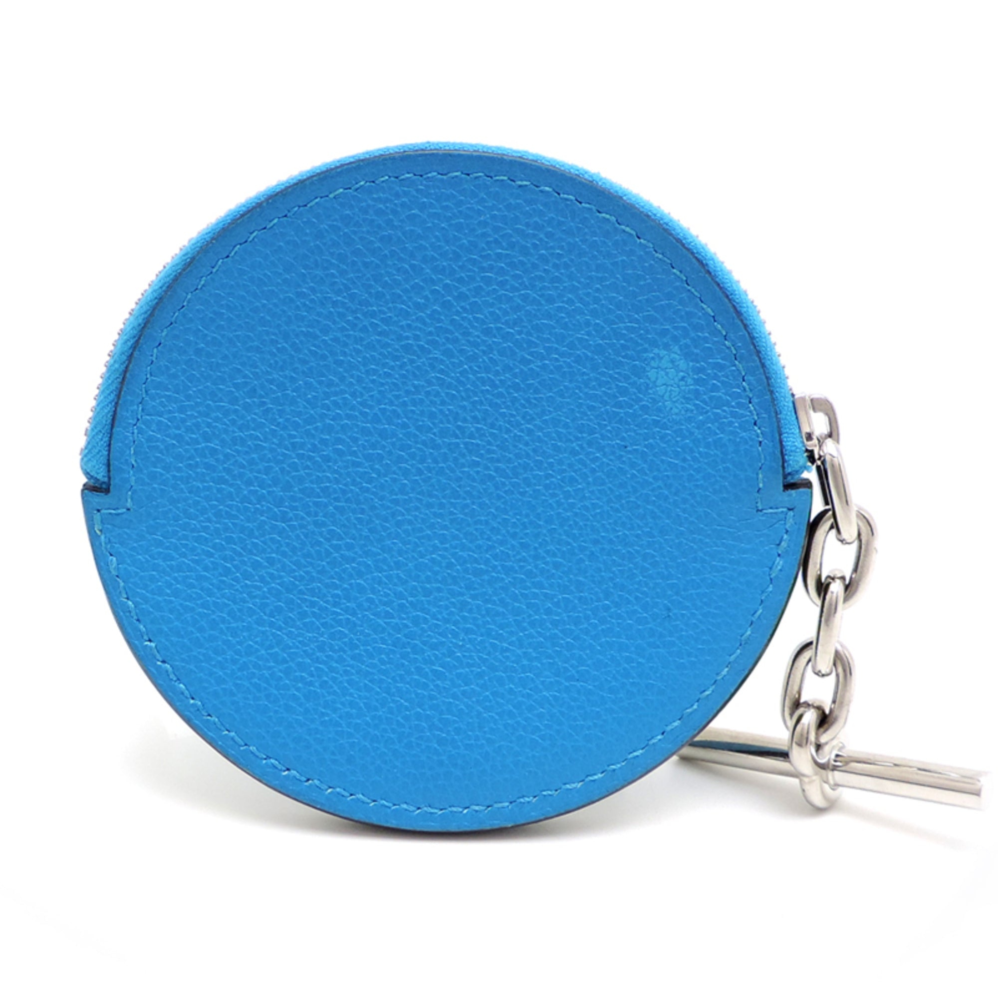 Hermes Silver Blue Chevre Leather Metal Coin Purse/Coin Case (Pre-Owned)