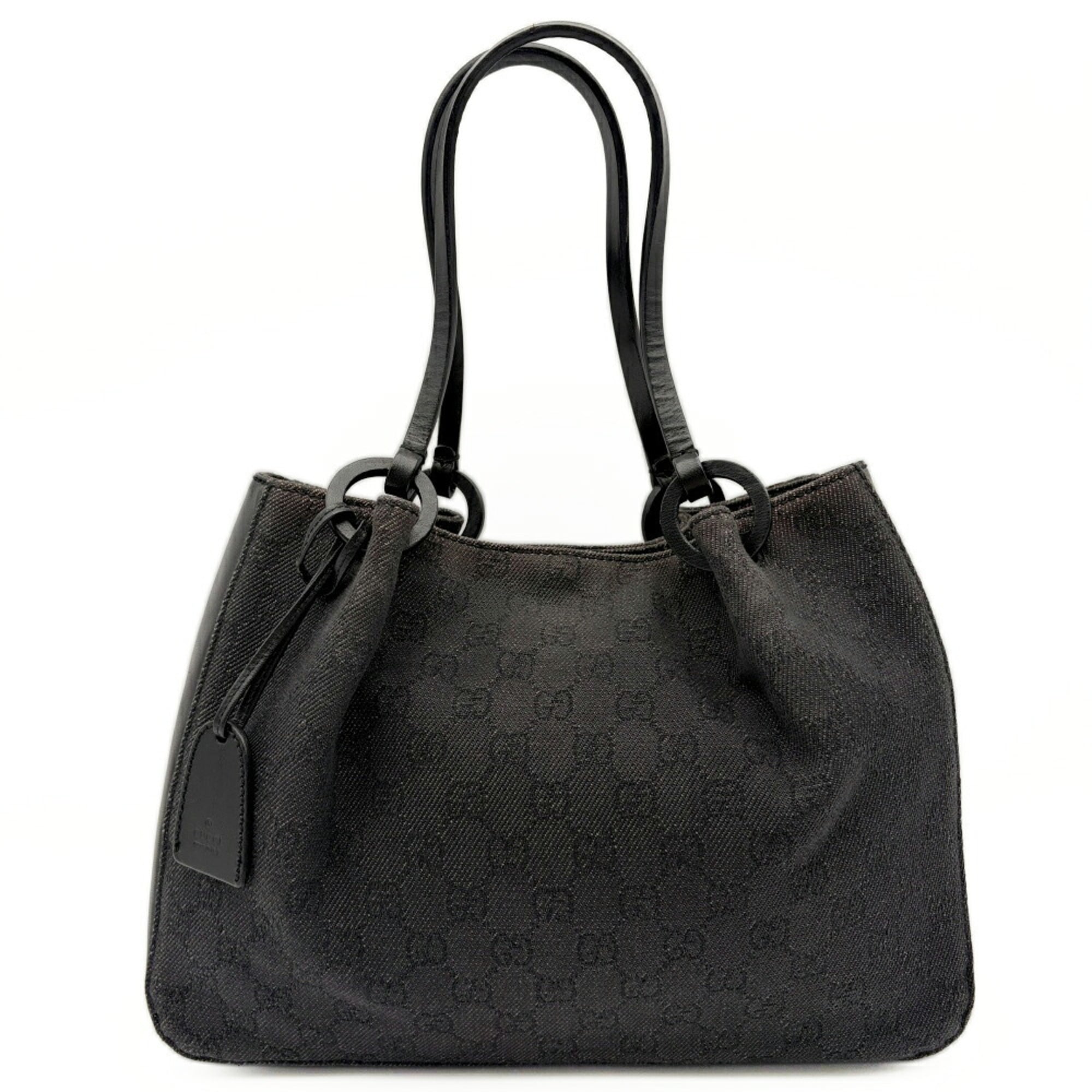 Gucci Black Gg Canvas Leather Handbag Tote Bag (Pre-Owned)