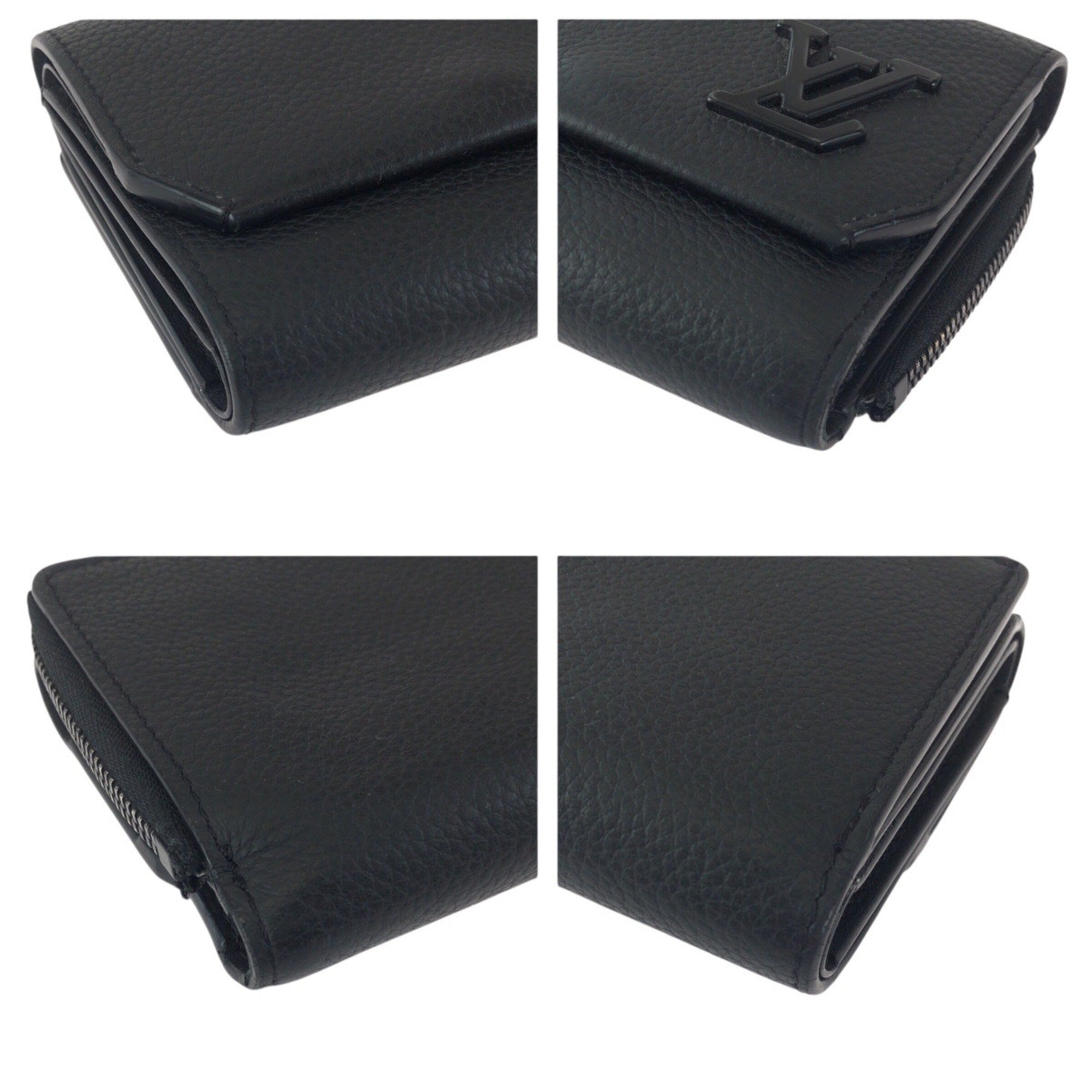 Louis Vuitton Black Leather Wallet (Tri-Fold) (Pre-Owned)