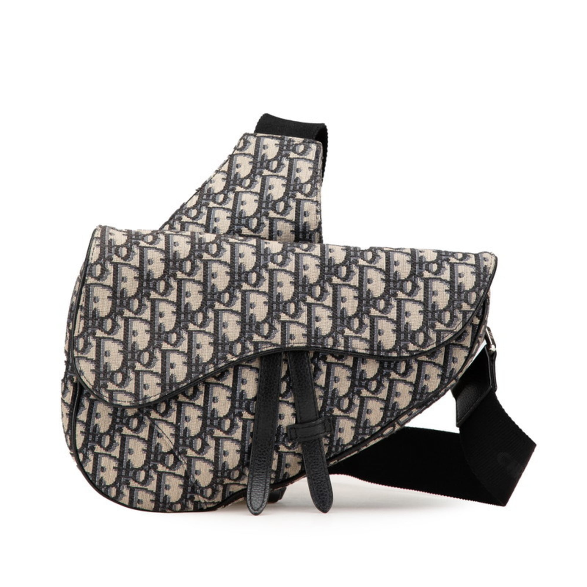 Christian Dior Beige Navy Canvas Leather Saddle Bag Shoulder Bag Sling Bag (Pre-Owned)