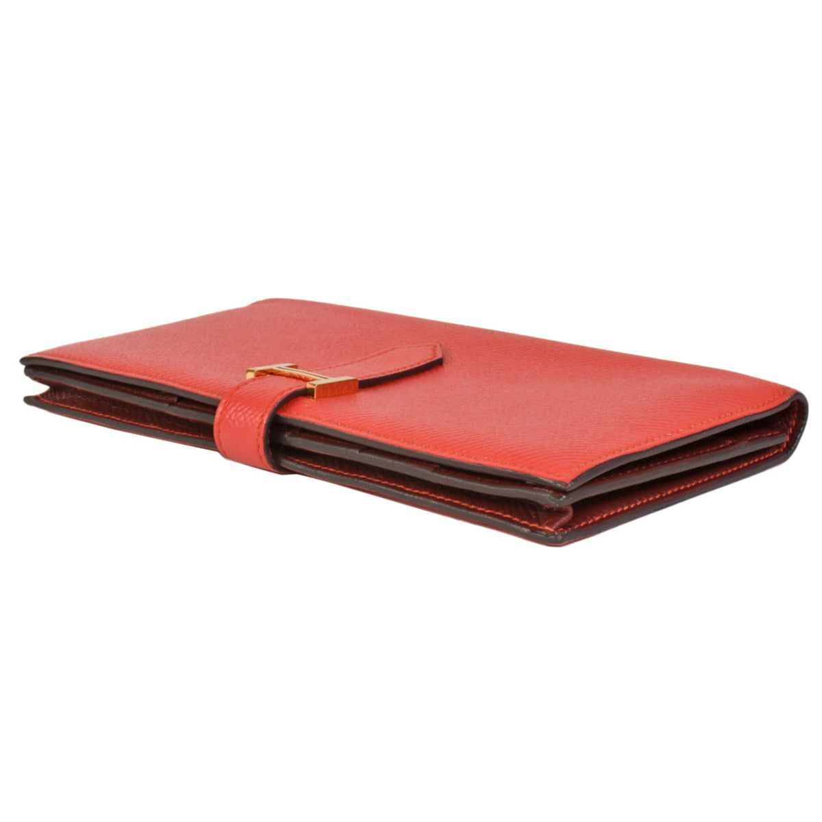 Hermes Bearn Capucine Rouge H Epsom Leather Long Wallet (Bi-Fold) (Pre-Owned)