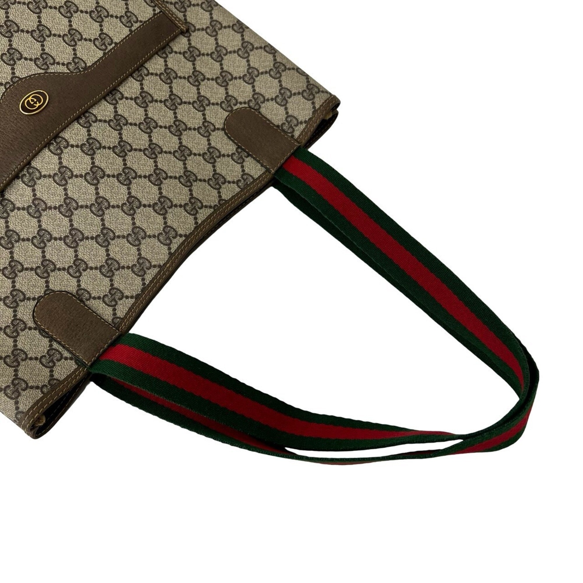 Gucci Brown Green Red Color Leather Pvc Shoulder Bag Tote Bag (Pre-Owned)
