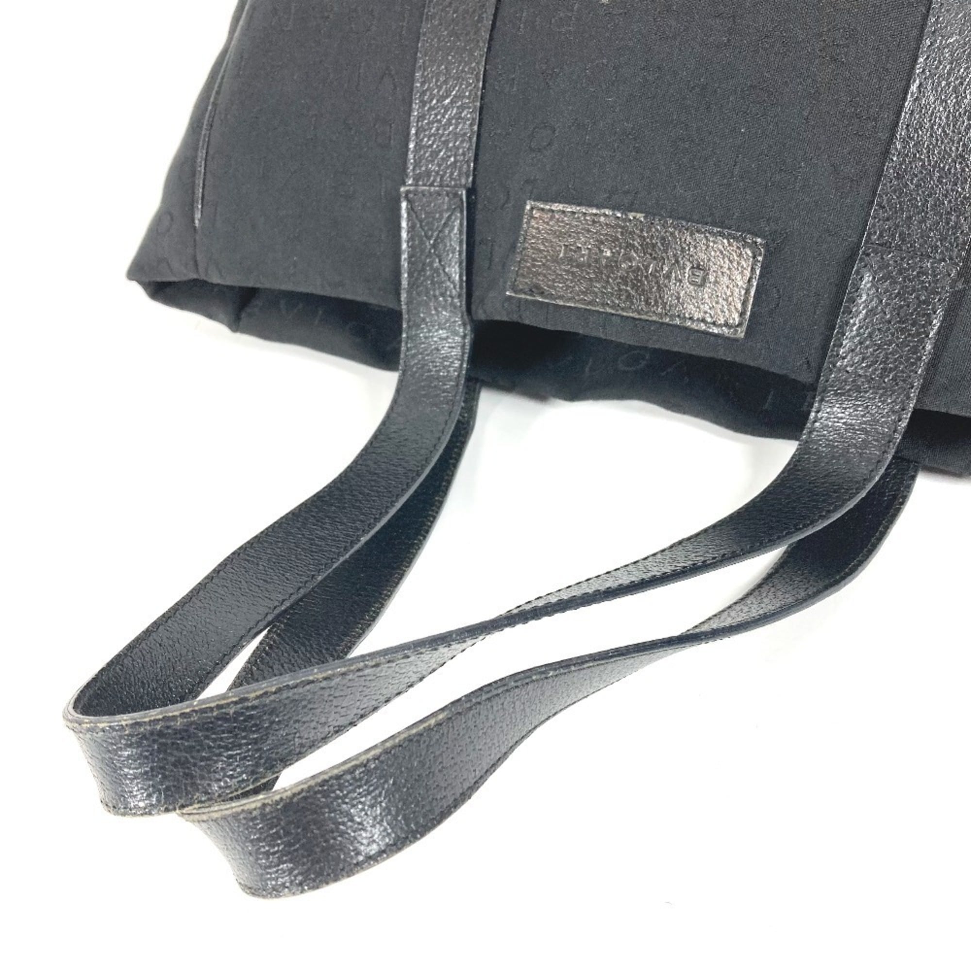Bvlgari Logomania Black Leather Canvas Shoulder Bag Tote Bag (Pre-Owned)