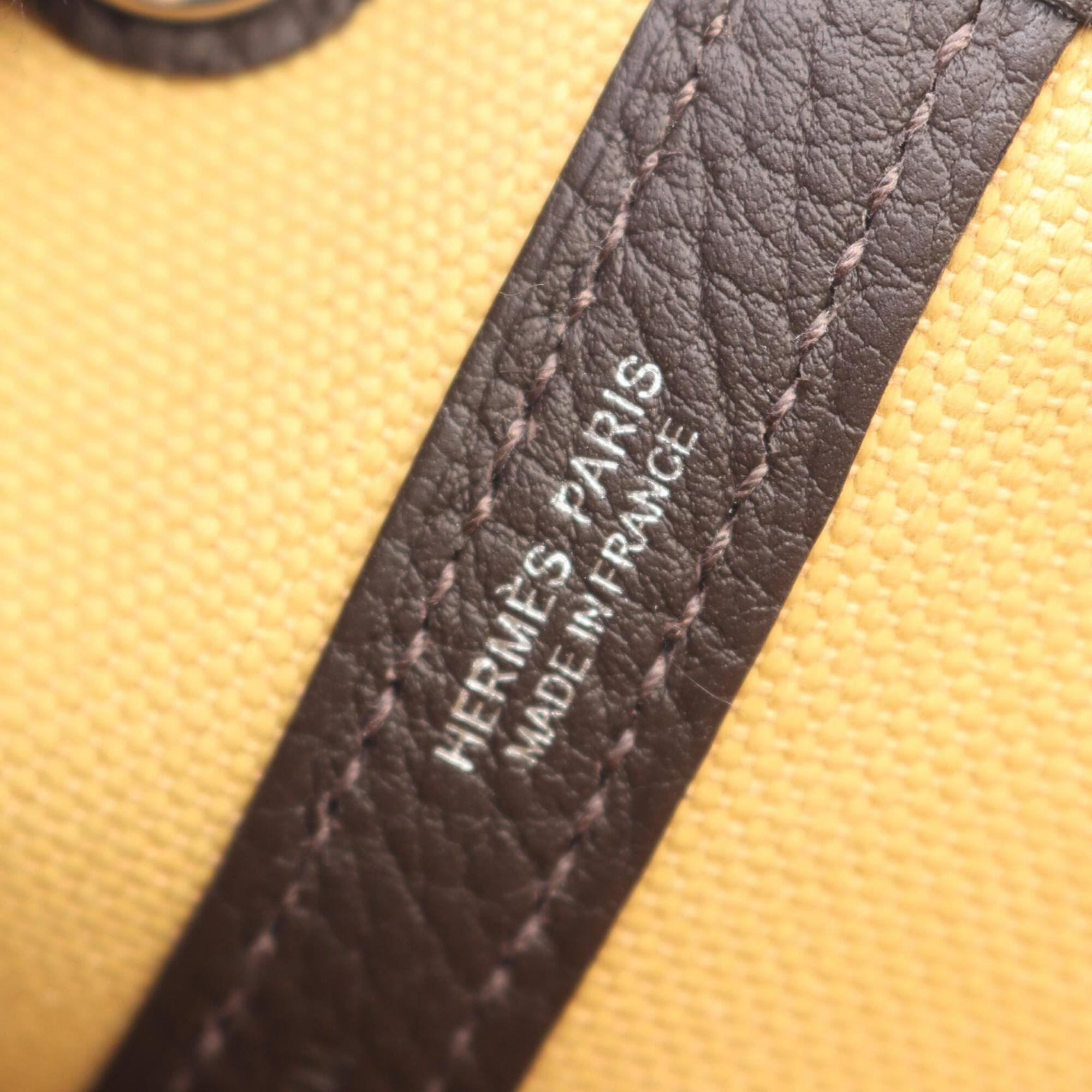 Hermes Brown Ebene Yellow Canvas Leather Handbag Tote Bag (Pre-Owned)