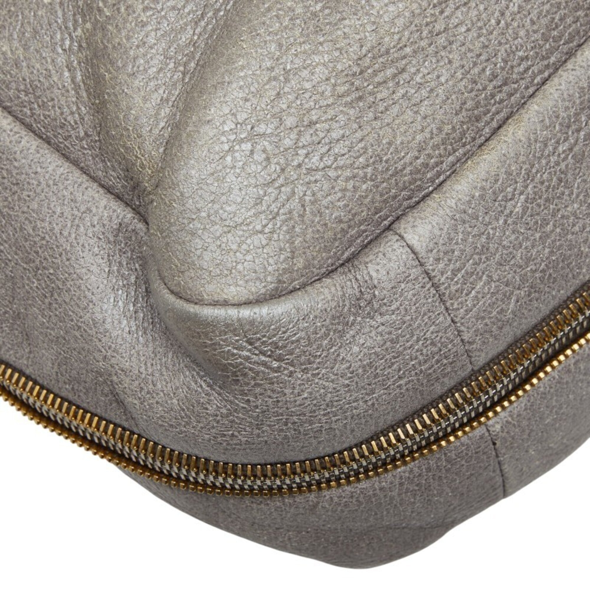 Prada Silver Gray Leather Shoulder Bag Tote Bag (Pre-Owned)