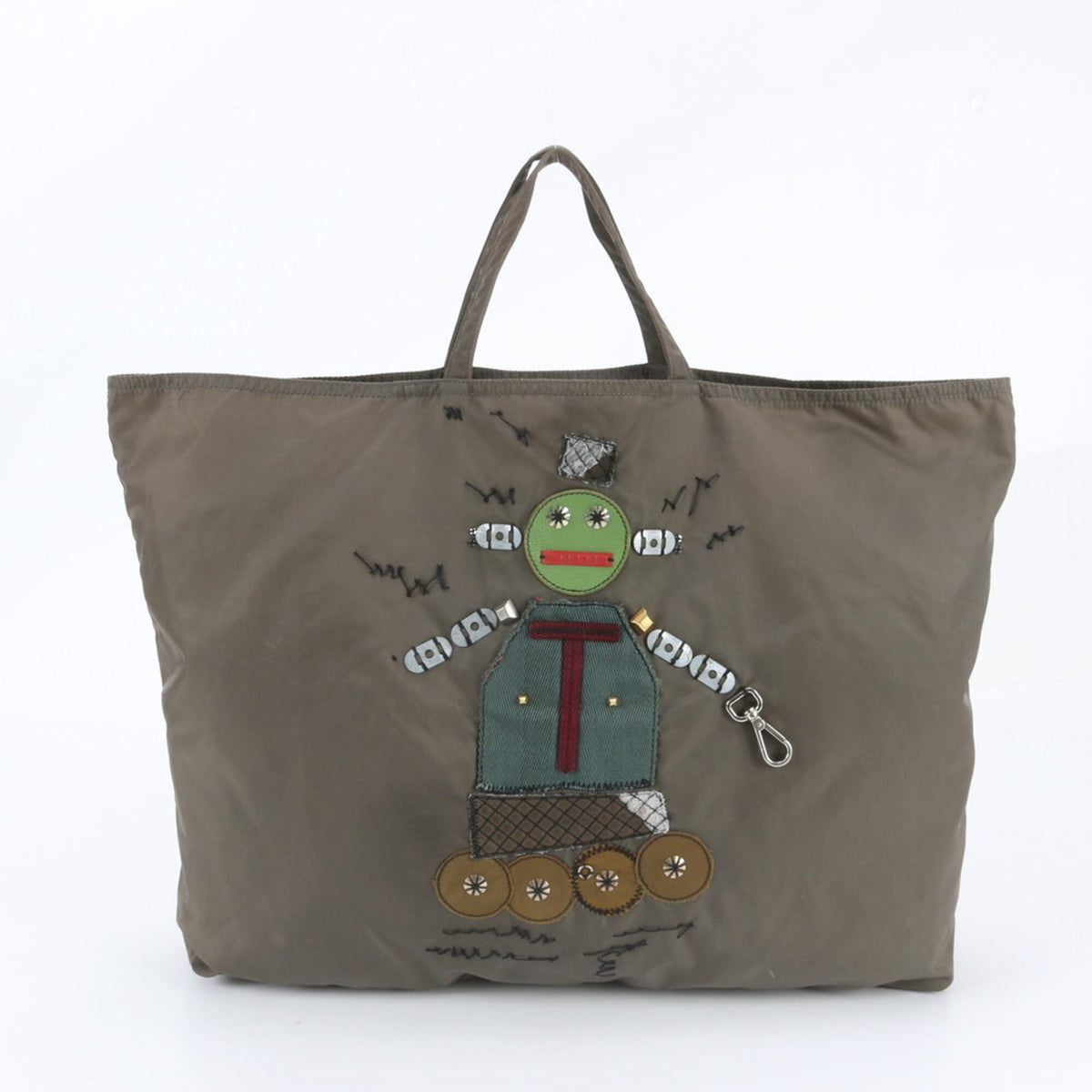 Prada Khaki Leather Nylon Tote Bag (Pre-Owned)
