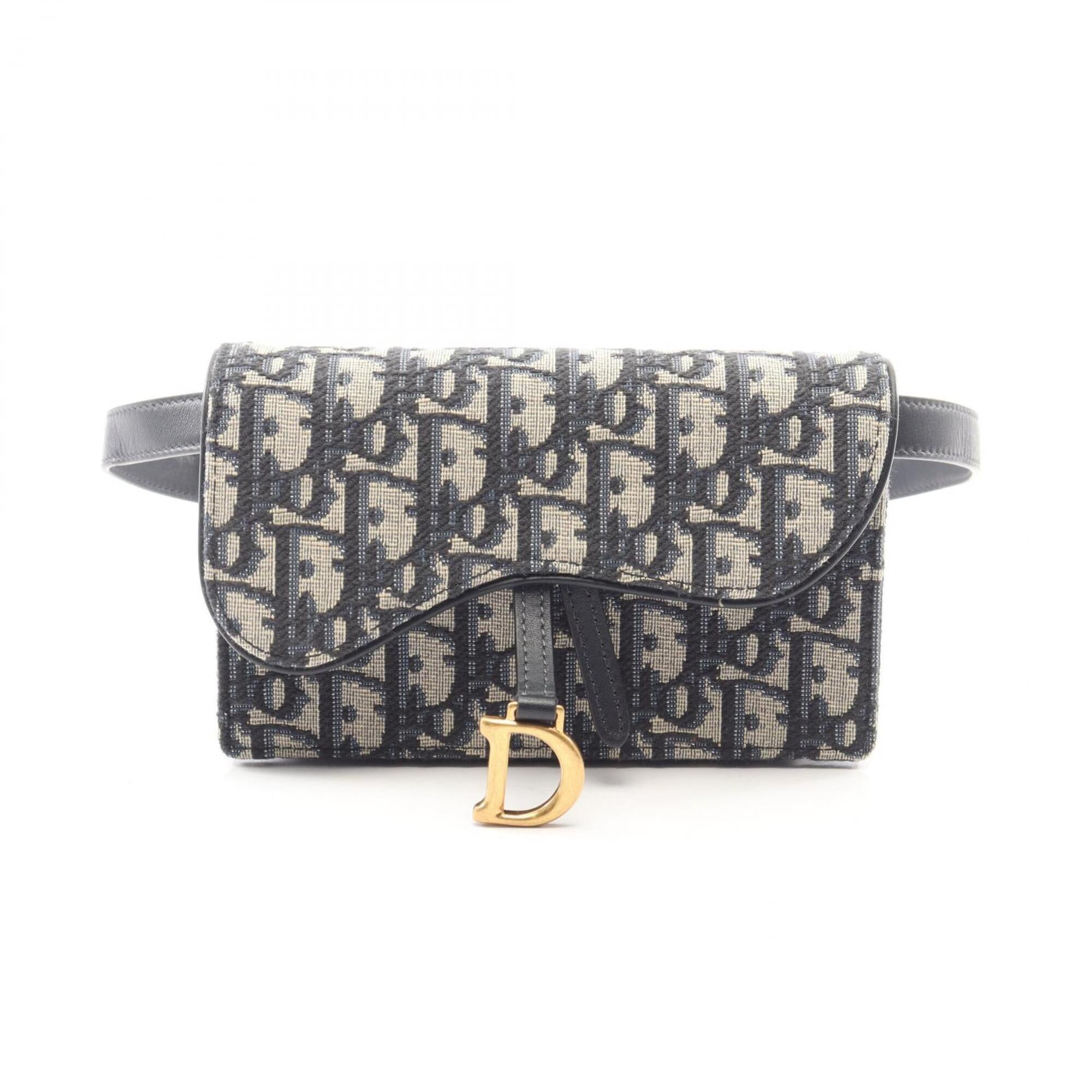Christian Dior Beige Navy Canvas Leather Fanny Pack Handbag Saddle Bag (Pre-Owned)