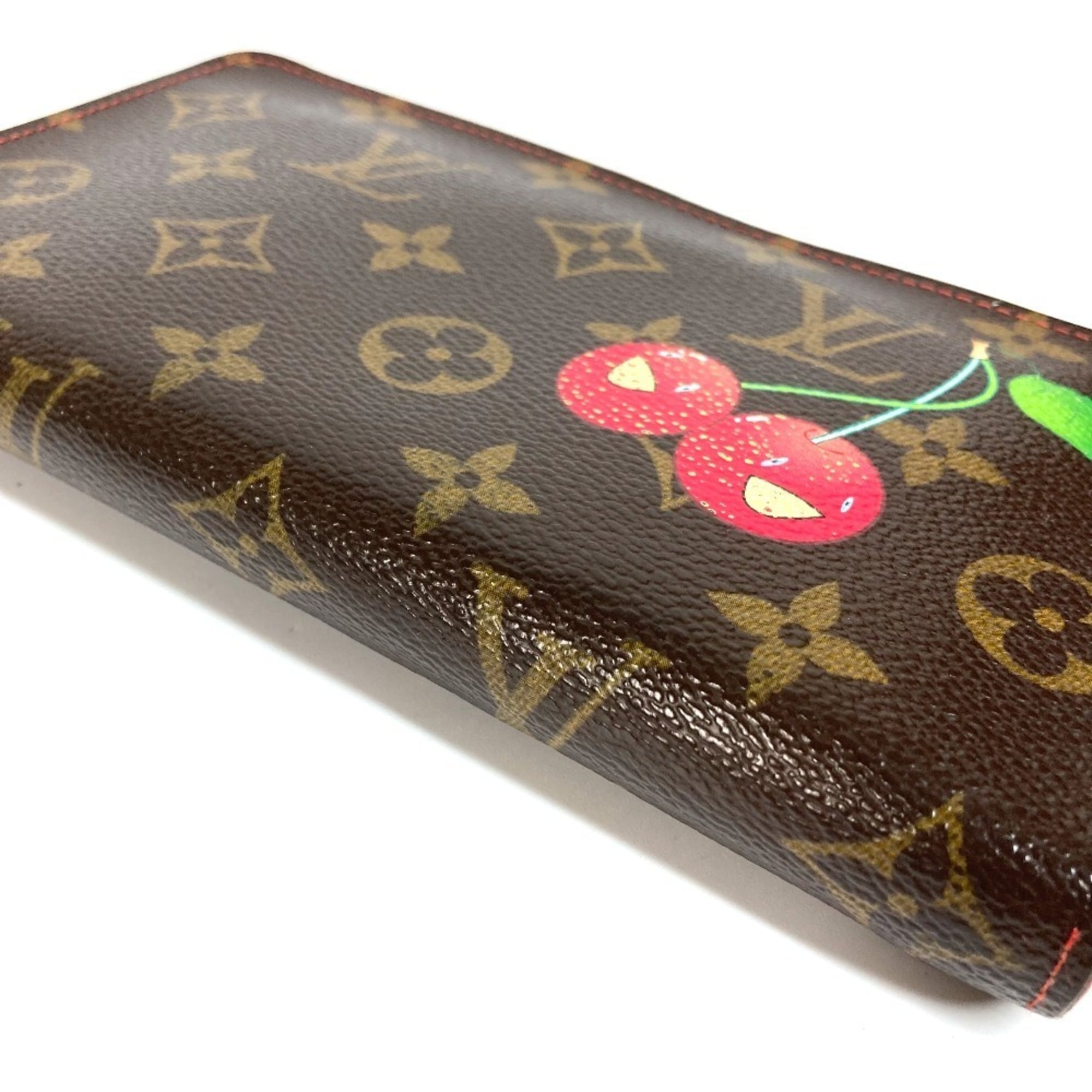 Louis Vuitton Brown Red Color Monogram Cherry Blossom Long Wallet (Bi-Fold) (Pre-Owned)