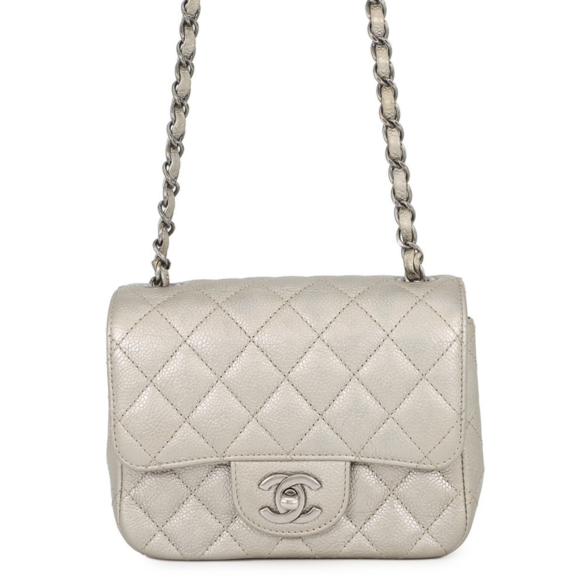 Chanel Matelasse Silver Grained Calfskin Handbag Shoulder Bag (Pre-Owned)