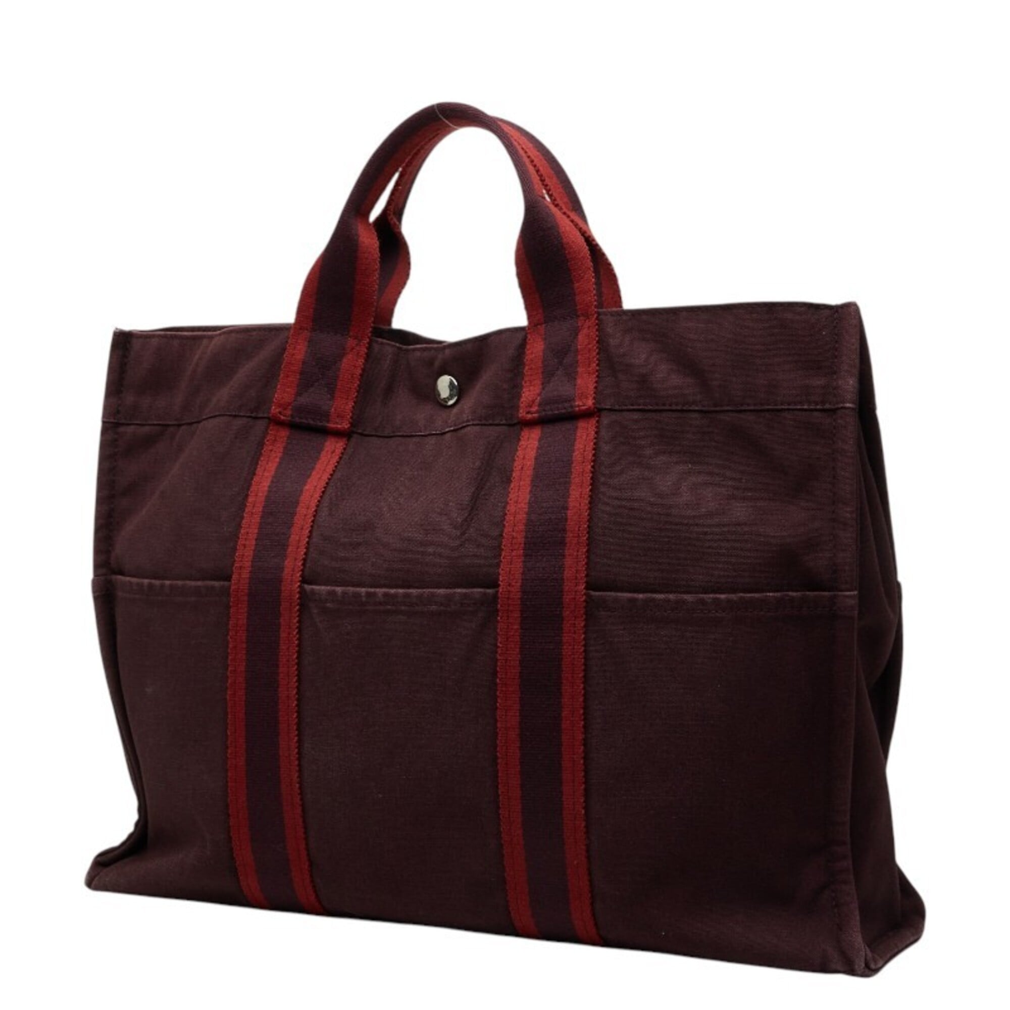 Hermes Red Color Wine Canvas Handbag Tote Bag (Pre-Owned)