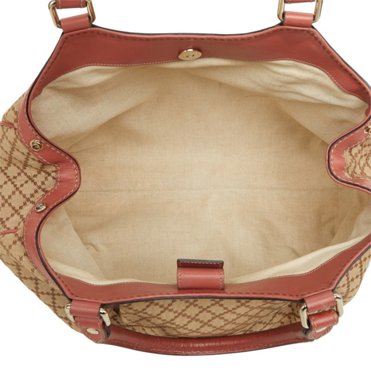 Gucci Beige Pink Canvas Leather Handbag (Pre-Owned)