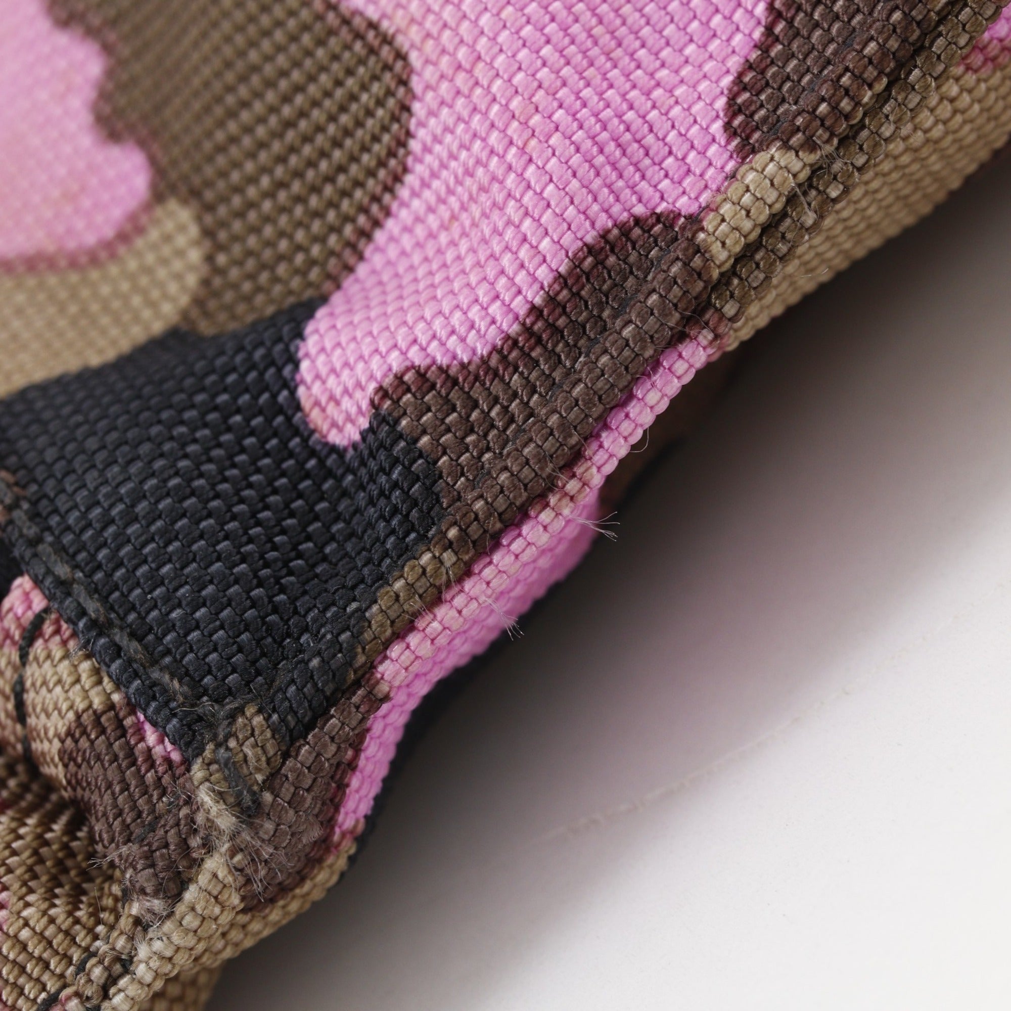 Prada Brown Pink Nylon Canvas Shoulder Bag (Pre-Owned)