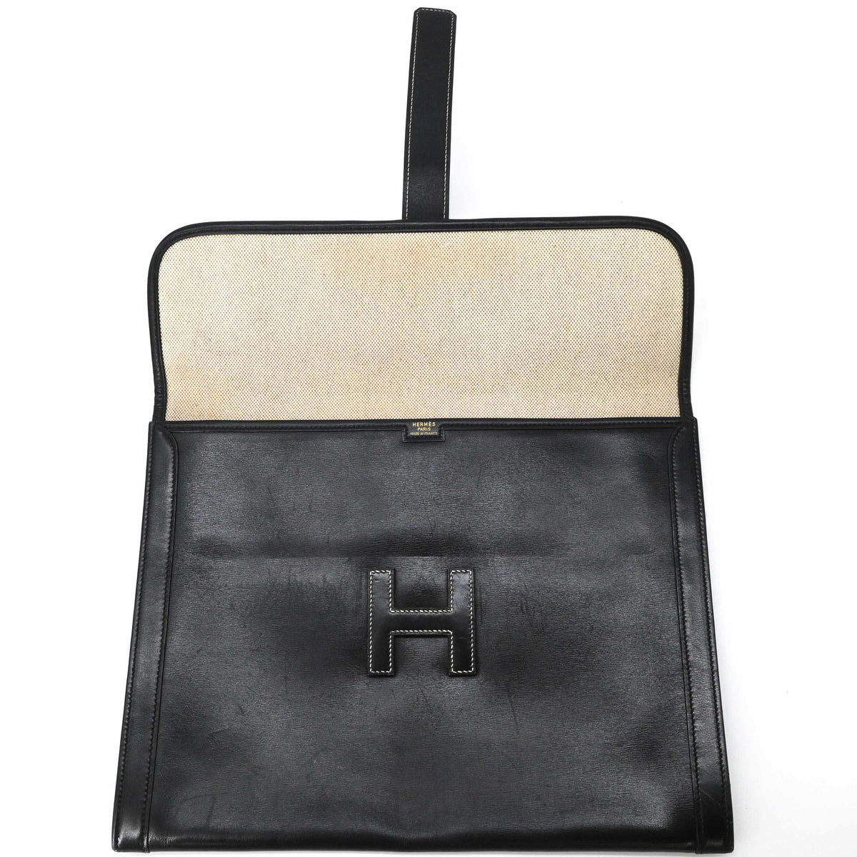 Hermes Jige Black Box Calf Leather Clutch Bag (Pre-Owned)
