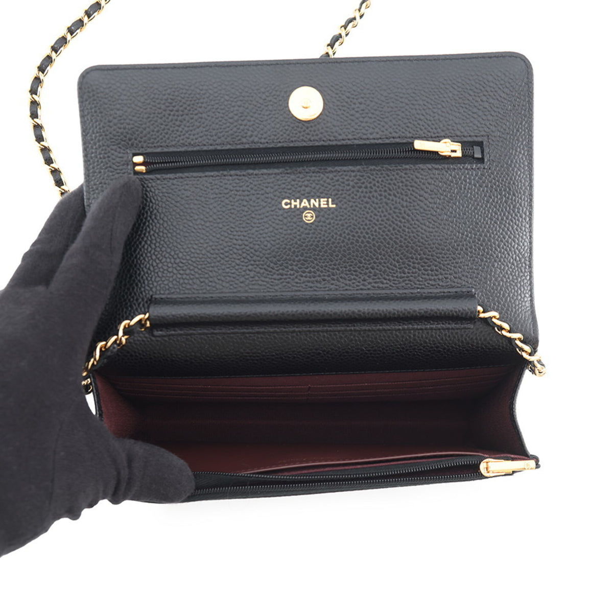 Chanel Black Grained Calfskin Chain/Shoulder Wallet (Pre-Owned)