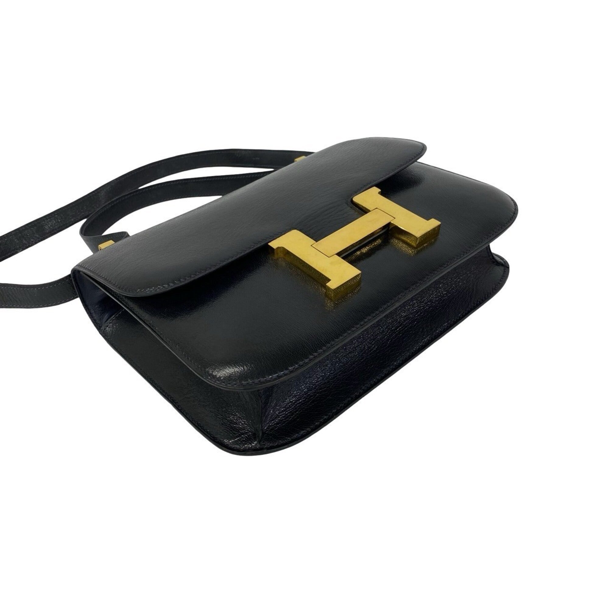 Hermes Navy Leather Handbag Shoulder Bag (Pre-Owned)
