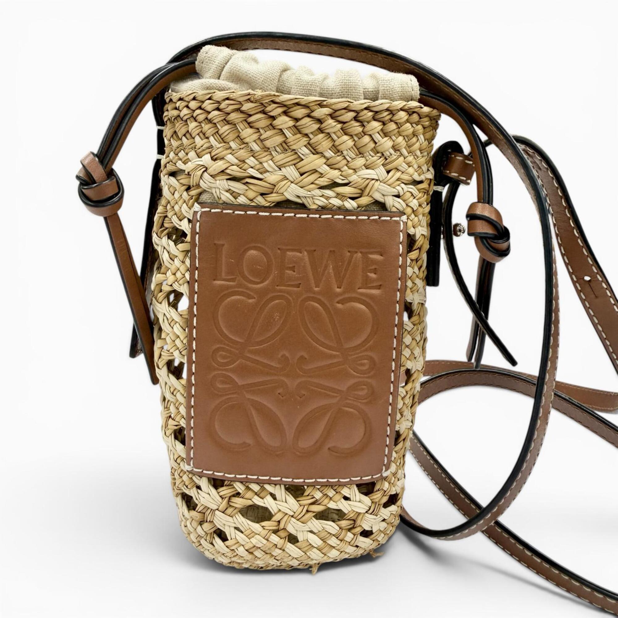 Loewe Beige Brown Raffia Leather Shoulder Bag (Pre-Owned)