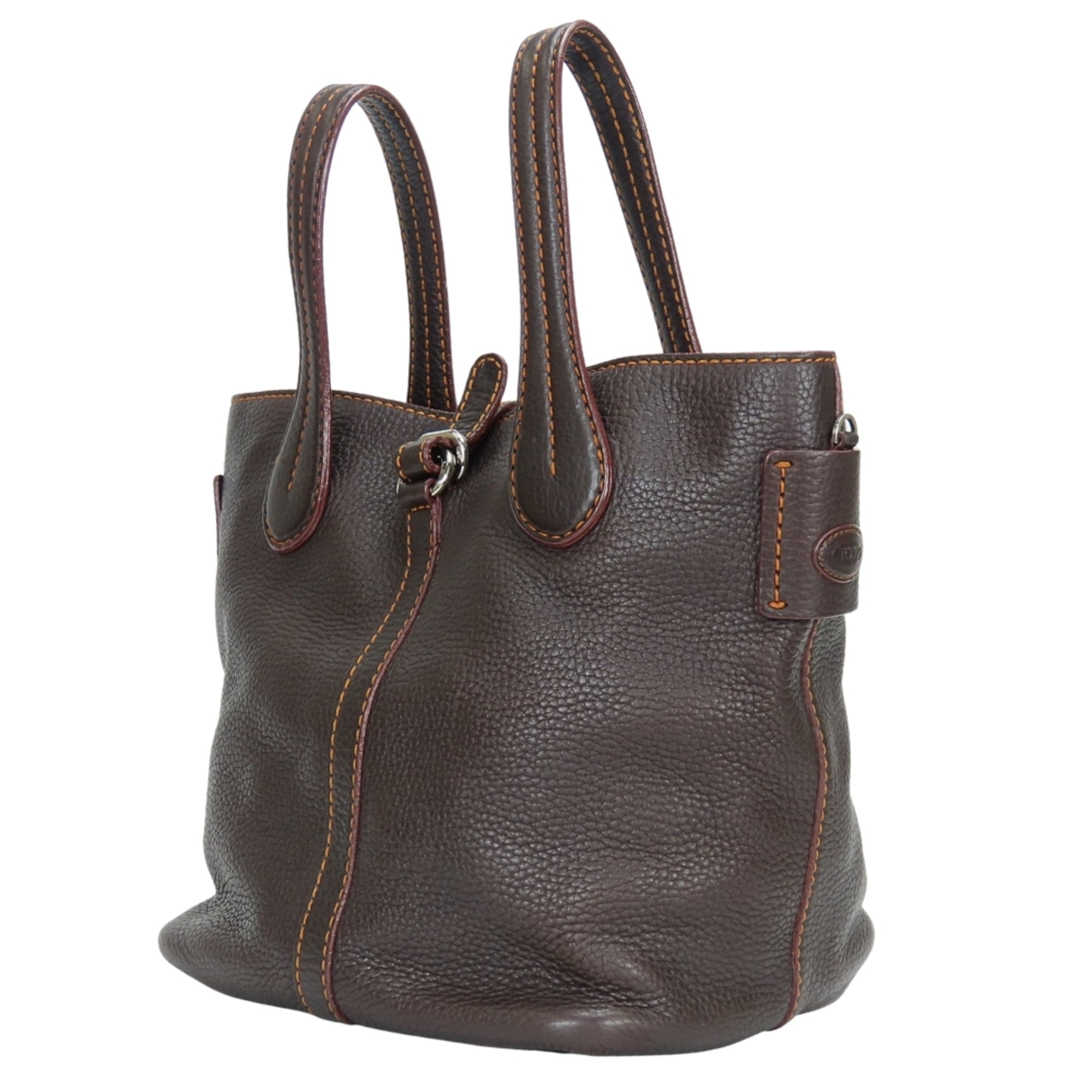 Tod's Dark Brown Orange Leather Handbag (Pre-Owned)