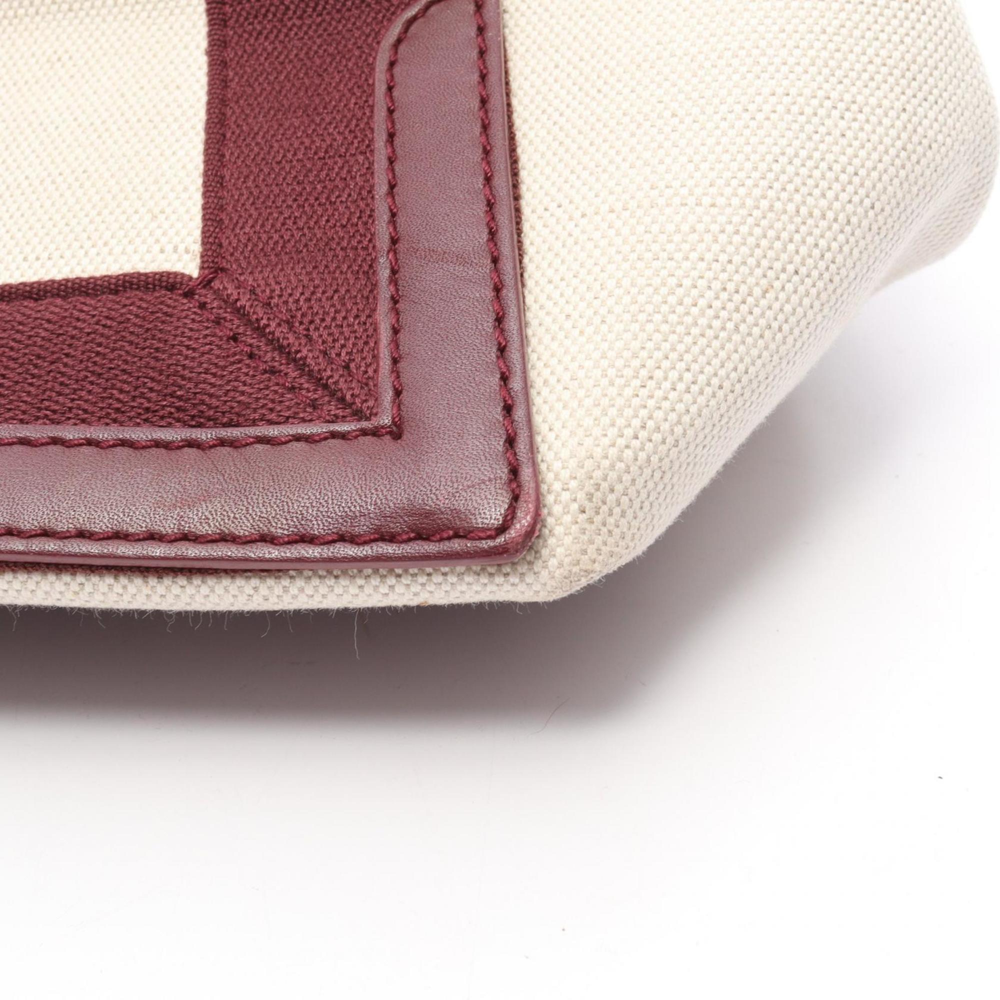 Balenciaga Bordeaux Ivory Canvas Leather Pouch Tote Bag (Pre-Owned)