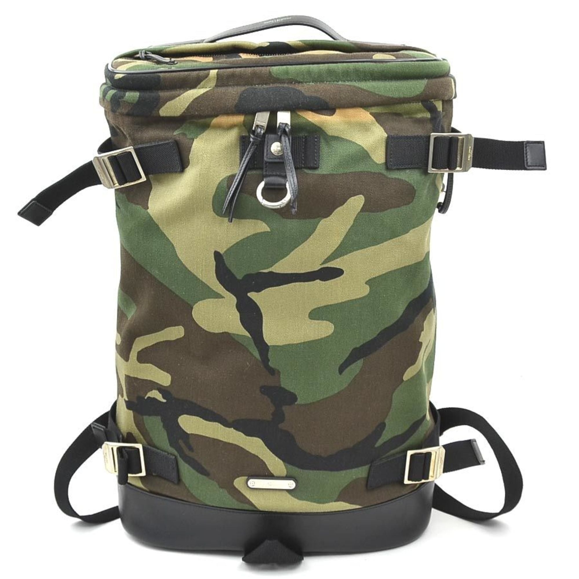 Saint Laurent Black Khaki Canvas Leather Backpack (Pre-Owned)