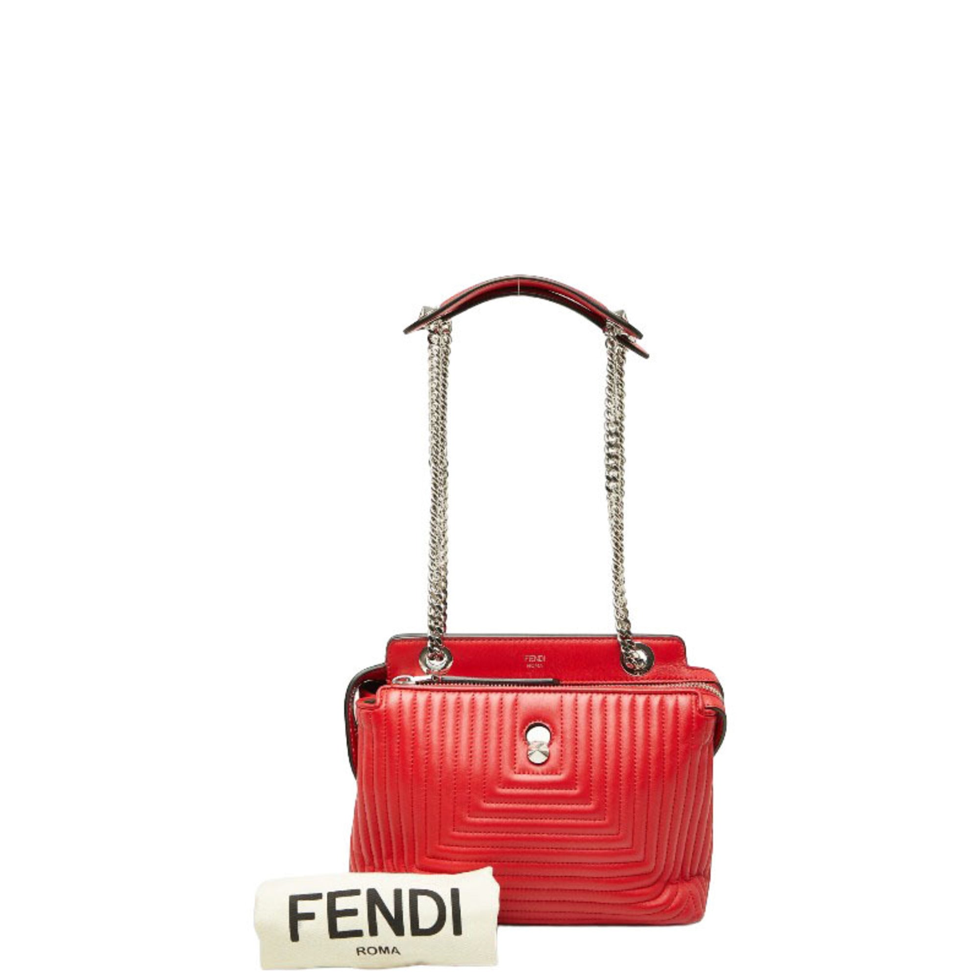 Fendi Red Color Leather Pouch Shoulder Bag (Pre-Owned)