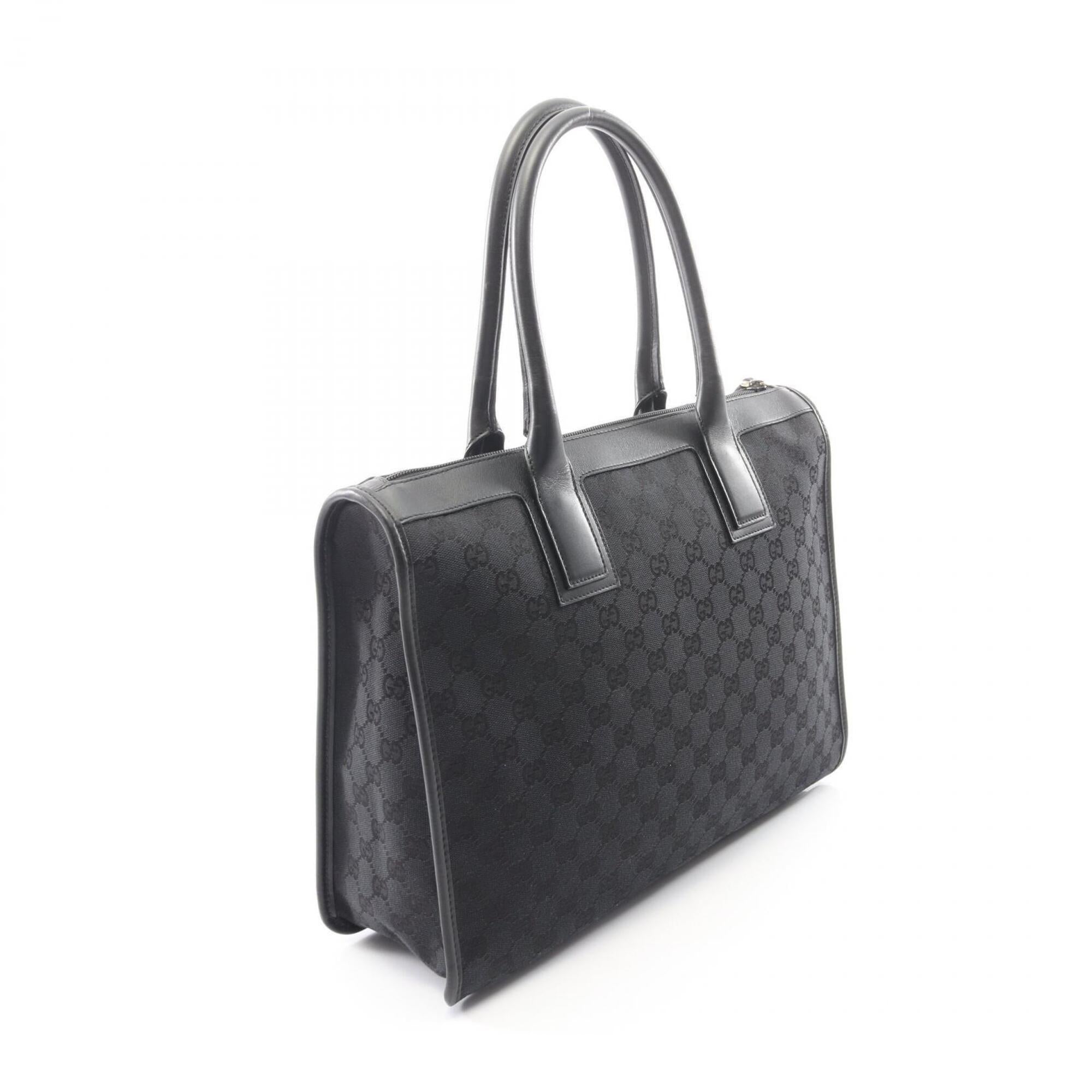 Gucci Gg Canvas Black Gg Canvas Leather Handbag (Pre-Owned)