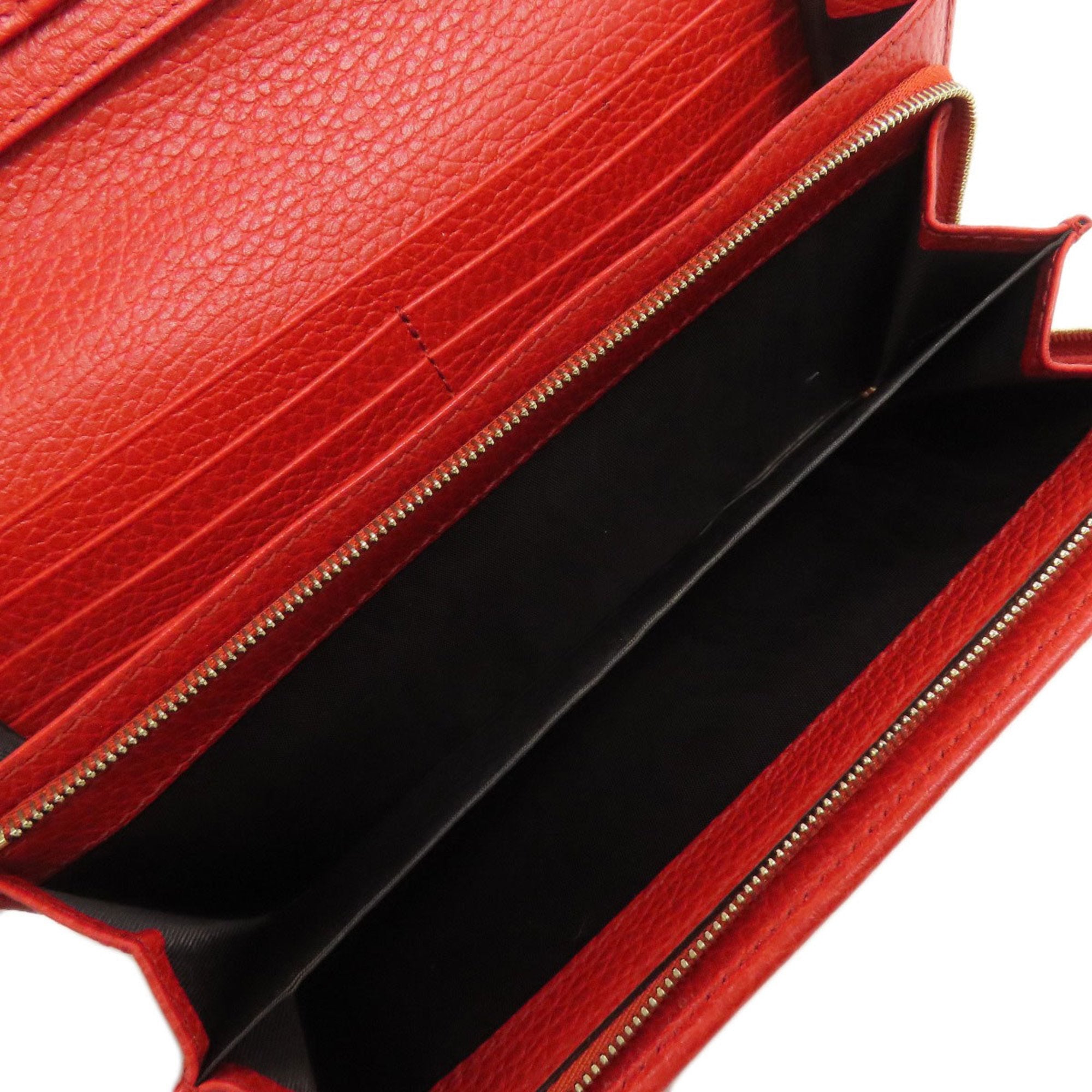 Gucci Red Color Leather Long Wallet (Bi-Fold) (Pre-Owned)
