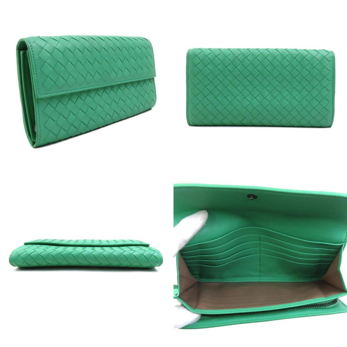 Bottega Veneta Green Intrecciato Long Wallet (Bi-Fold) (Pre-Owned)