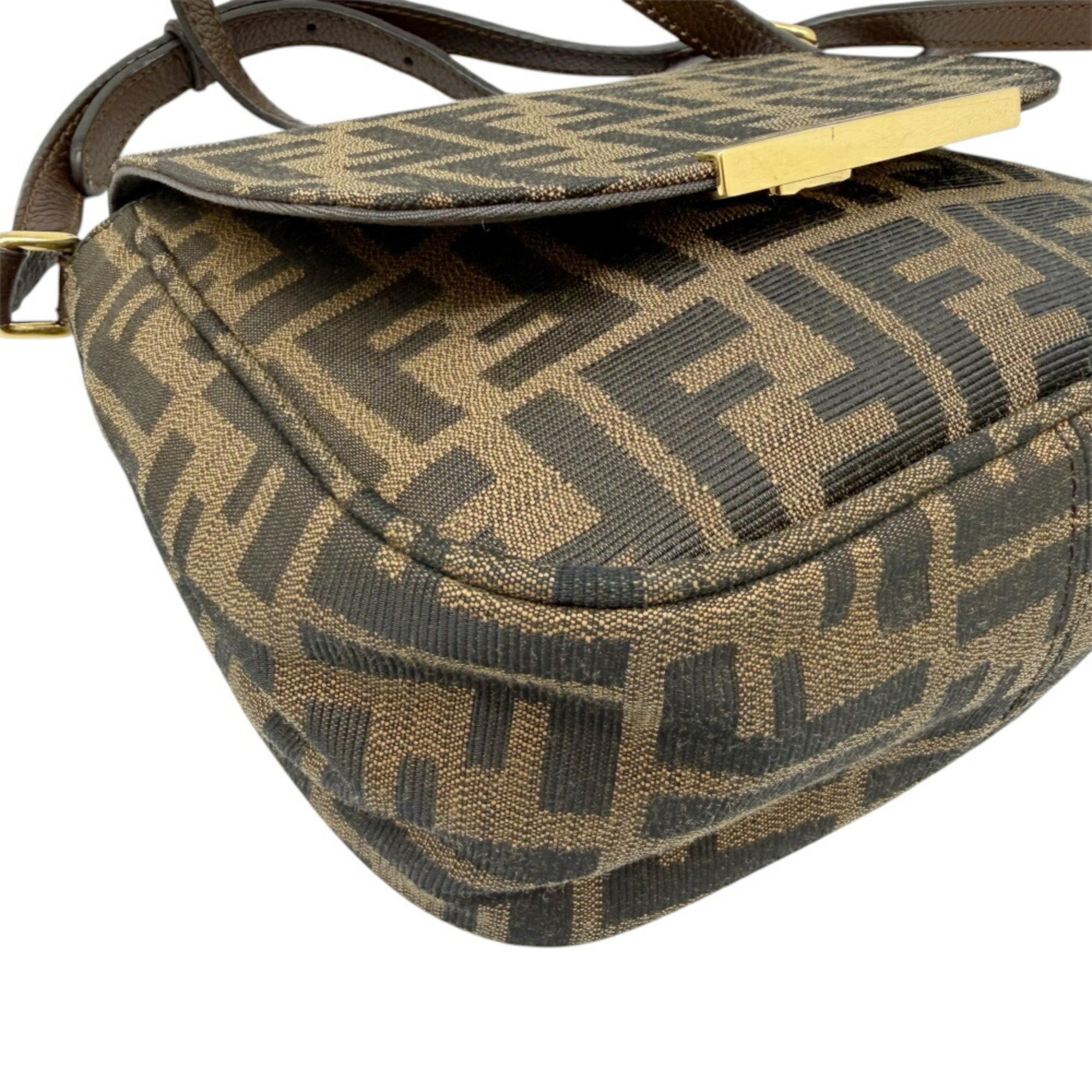 Fendi Zucca Brown Canvas Leather Shoulder Bag (Pre-Owned)