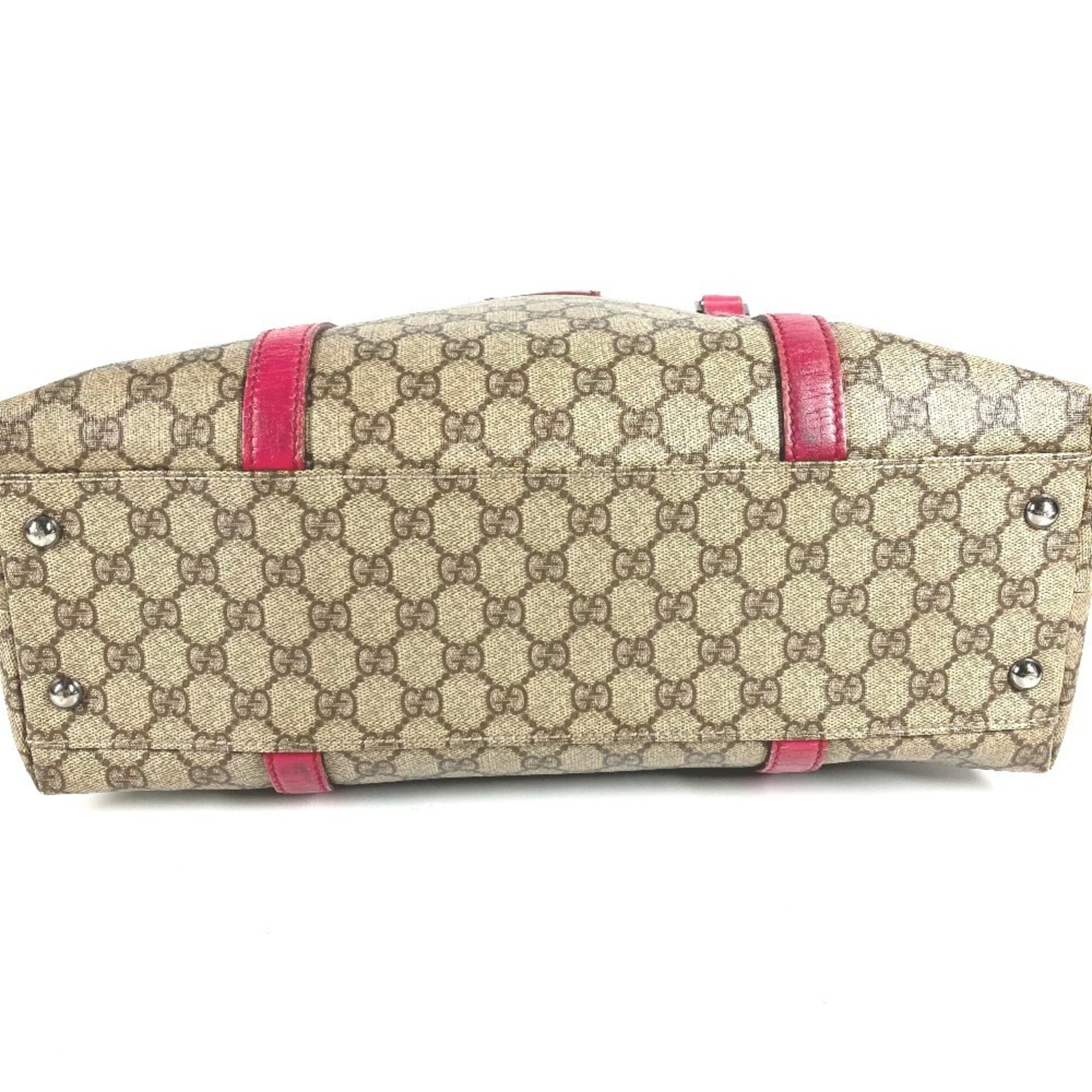 Gucci Beige Pink Gg Supreme Canvas Leather Shoulder Bag Tote Bag (Pre-Owned)