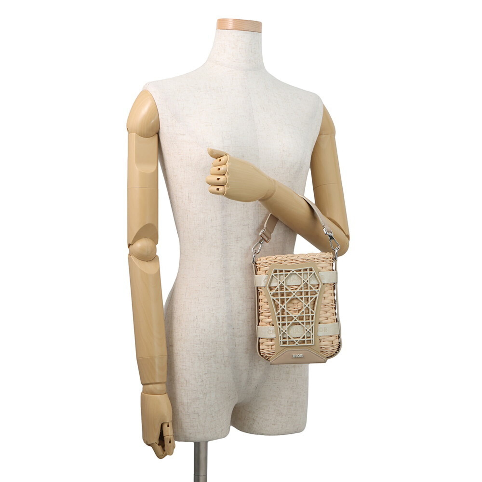 Christian Dior Beige Rattan Rubber Leather Basket Handbag (Pre-Owned)