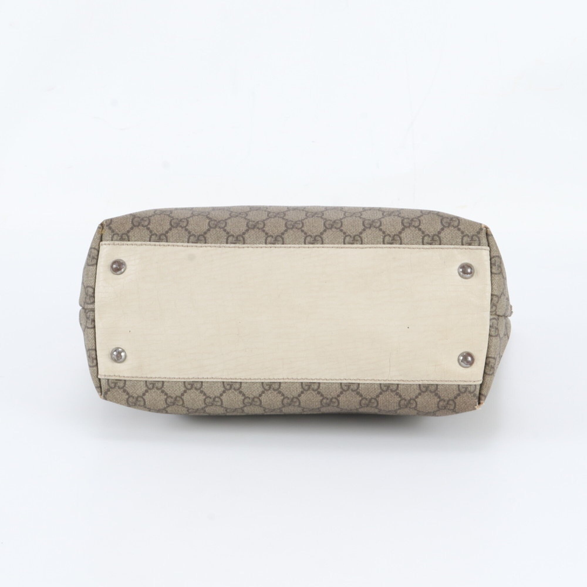 Gucci Beige Leather Coated Canvas Handbag Shoulder Bag Tote Bag (Pre-Owned)