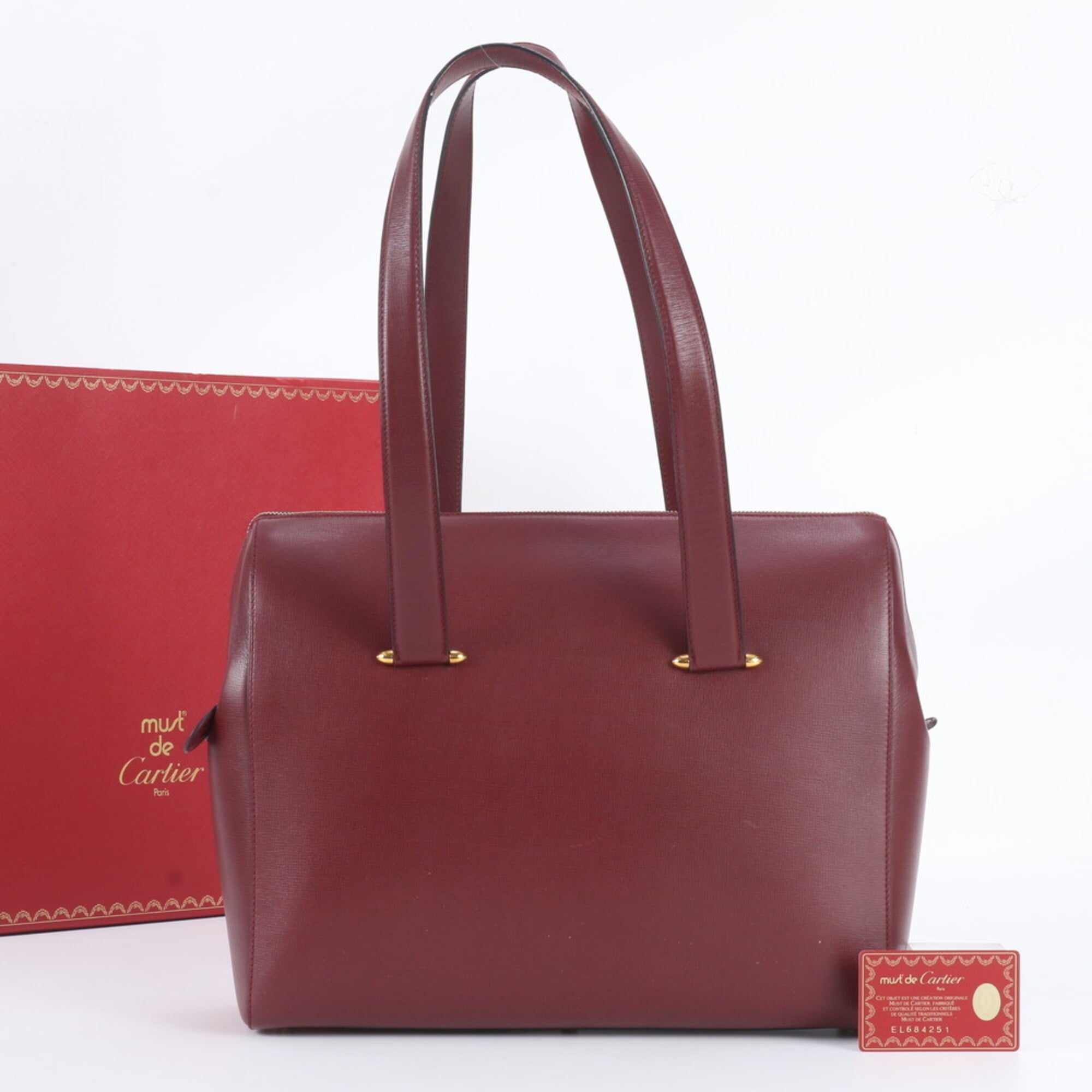 Cartier Must Wine Red Leather Handbag Tote Bag (Pre-Owned)