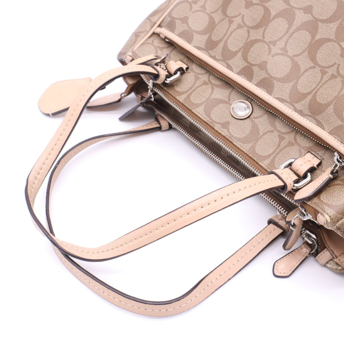 Coach Beige Brown Pink Canvas Handbag Tote Bag (Pre-Owned)