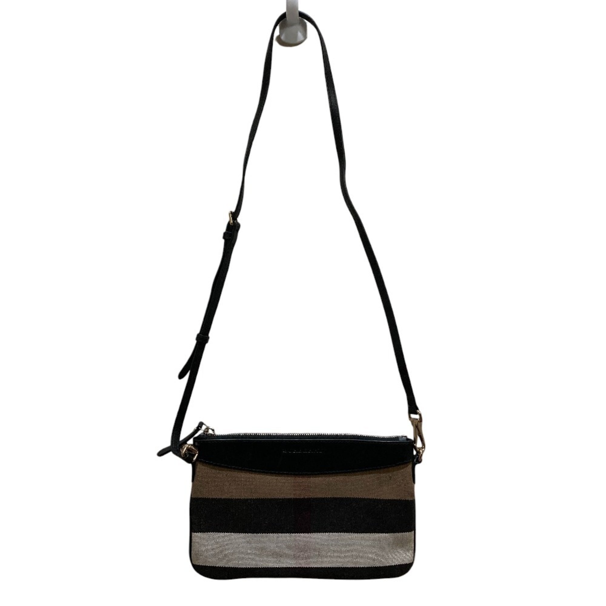 Burberry Black Brown White Canvas Shoulder Bag (Pre-Owned)