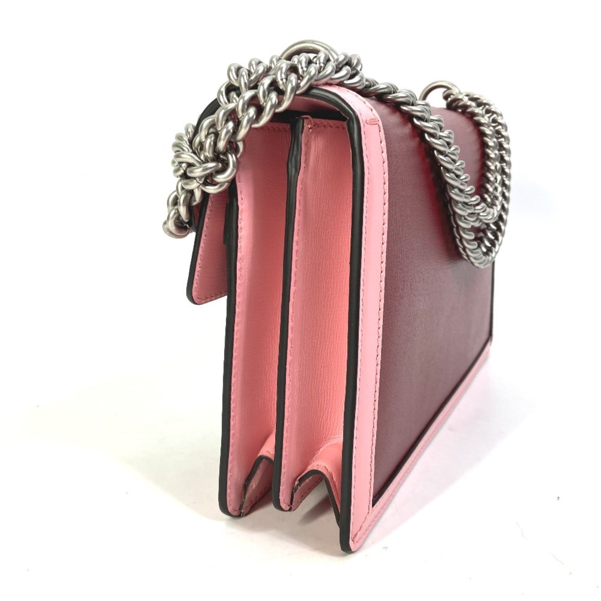 Gucci Pink Red Color Leather Shoulder Bag (Pre-Owned)