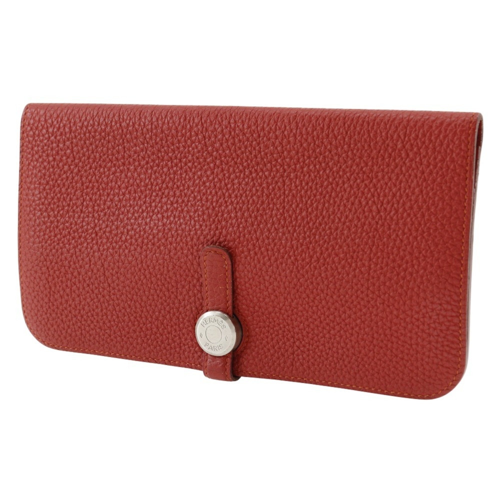 Hermes Dogon Red Color Togo Leather Long Wallet (Bi-Fold) (Pre-Owned)