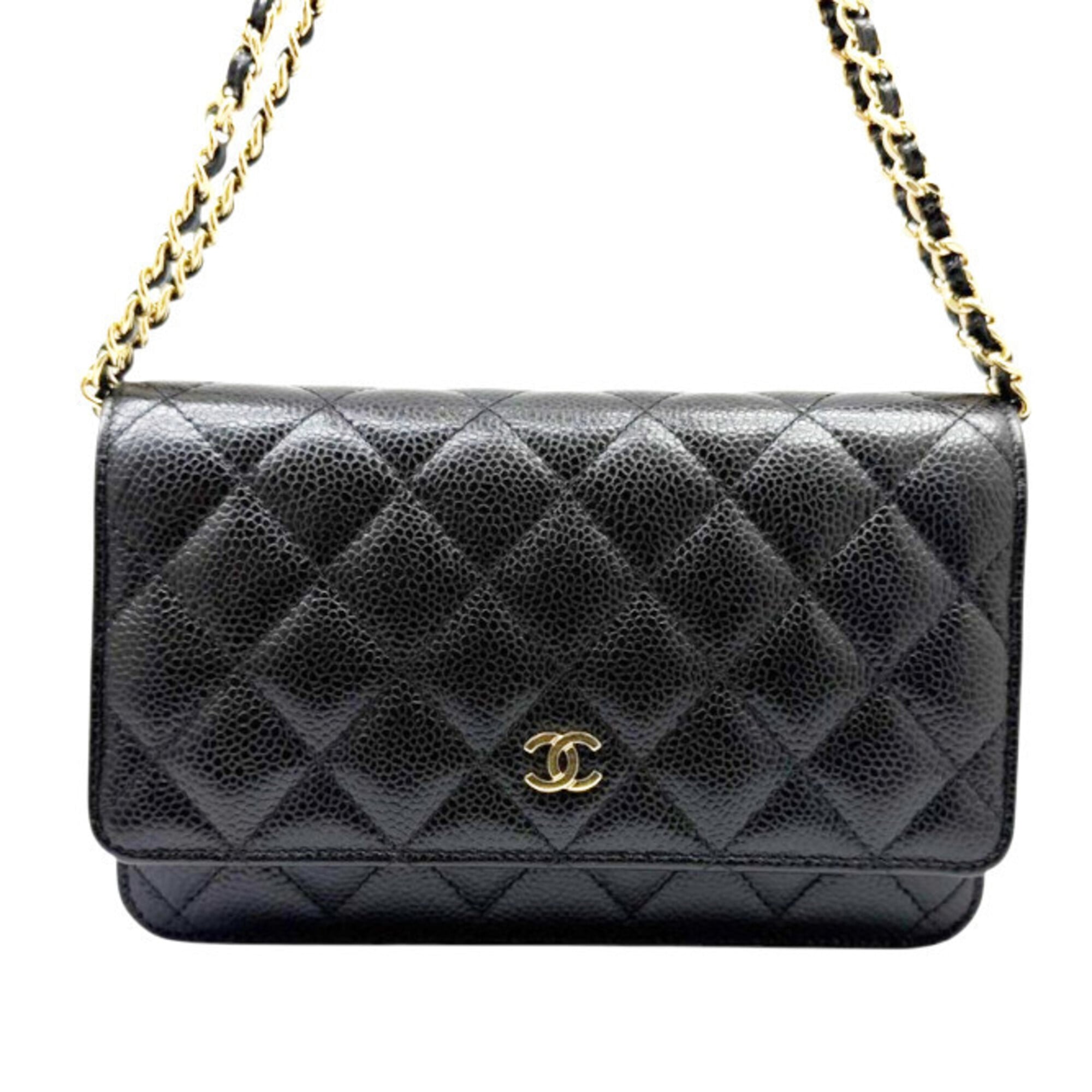 Chanel Black Grained Calfskin Chain/Shoulder Wallet (Pre-Owned)