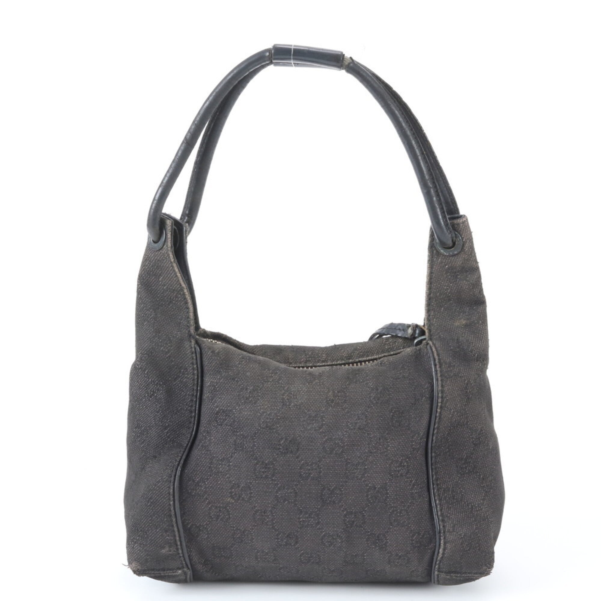 Gucci Gg Canvas Black Leather Canvas Handbag Tote Bag (Pre-Owned)