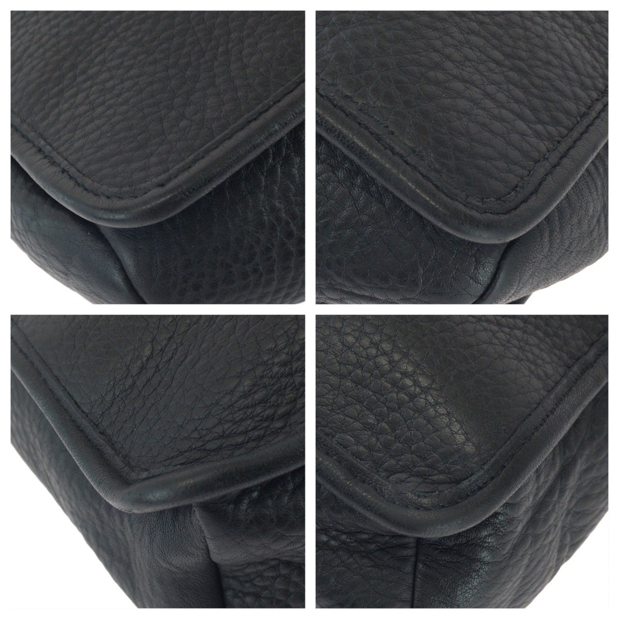 Yves Saint Laurent Black Navy Leather Messenger Bag Shoulder Bag (Pre-Owned)