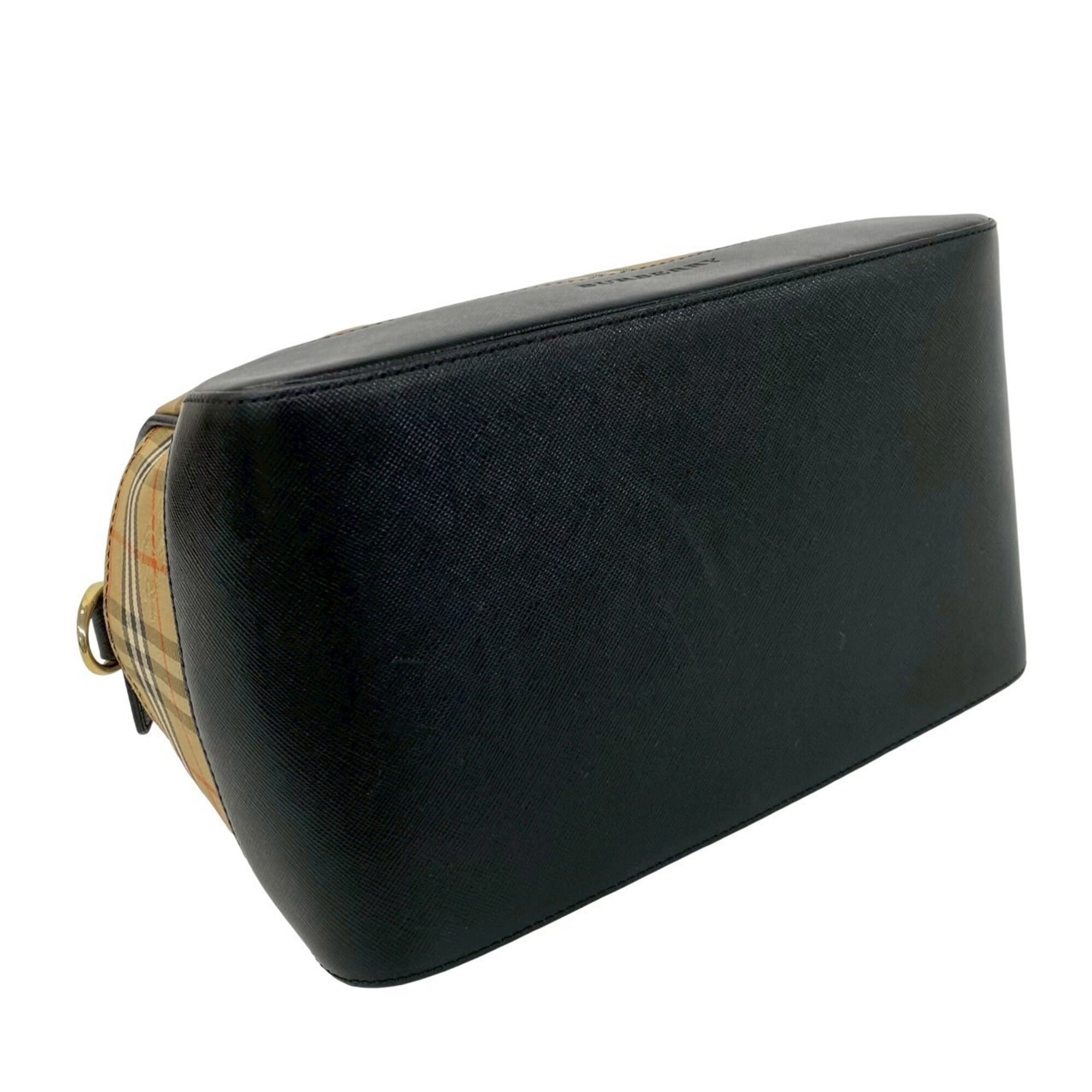 Burberry Beige Black Canvas Leather Handbag Shoulder Bag (Pre-Owned)