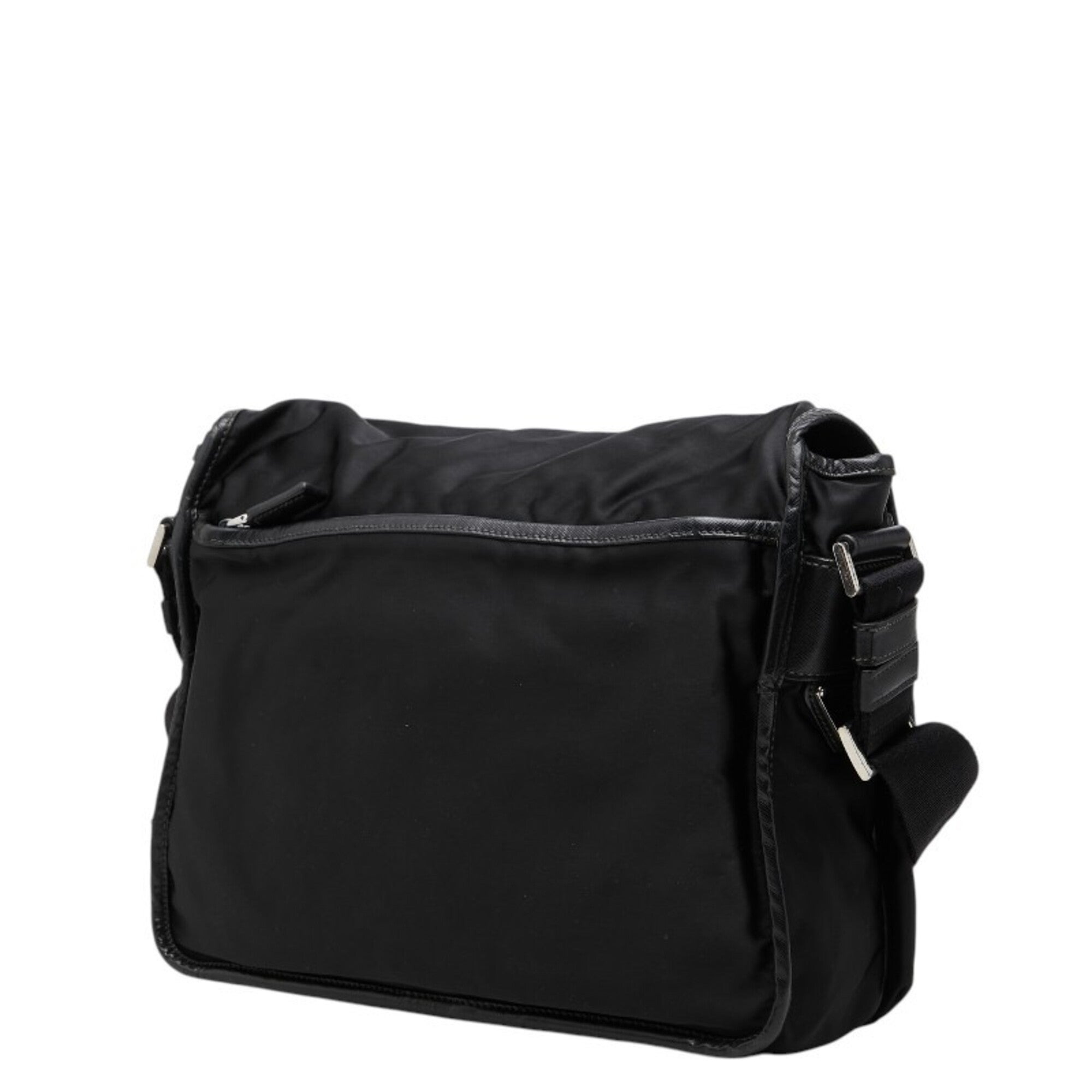 Prada Black Nylon Leather Messenger Bag Shoulder Bag (Pre-Owned)