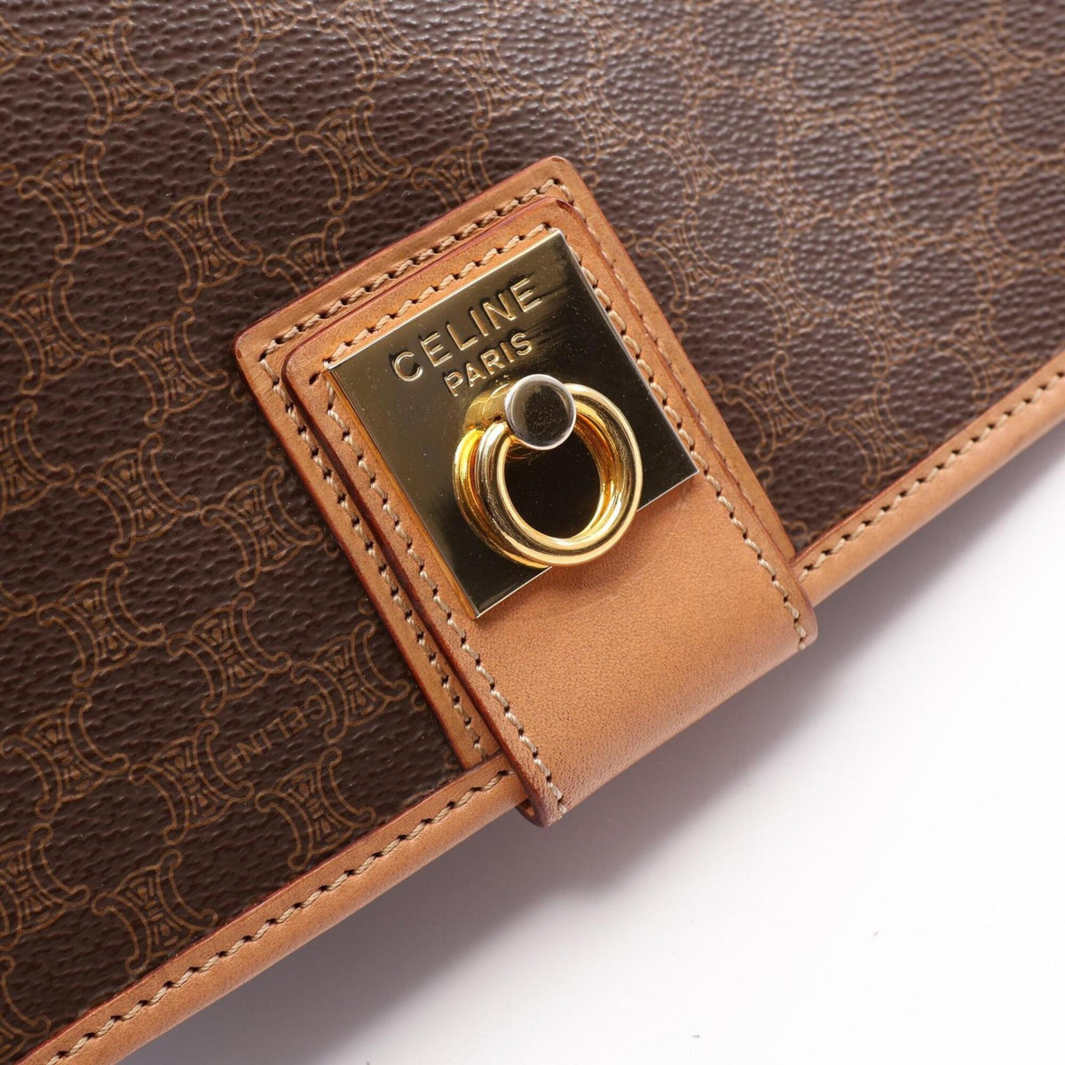 Celine Brown Coated Canvas Leather Handbag Shoulder Bag (Pre-Owned)