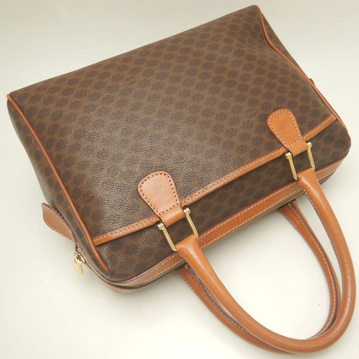 Celine Macadam Brown Coated Canvas Leather Handbag (Pre-Owned)