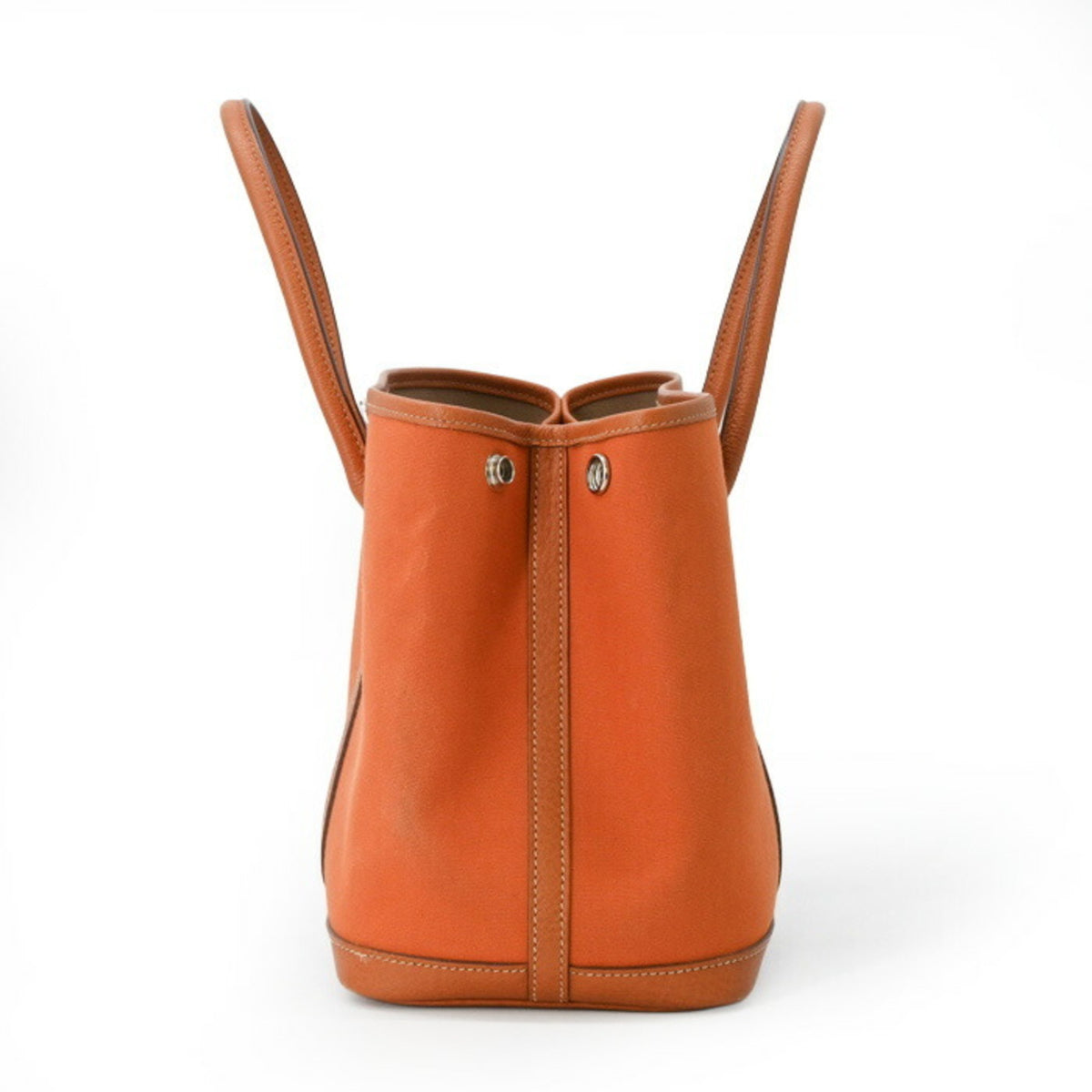 Hermes Garden Brown Orange Negonda Leather Canvas Handbag Tote Bag (Pre-Owned)