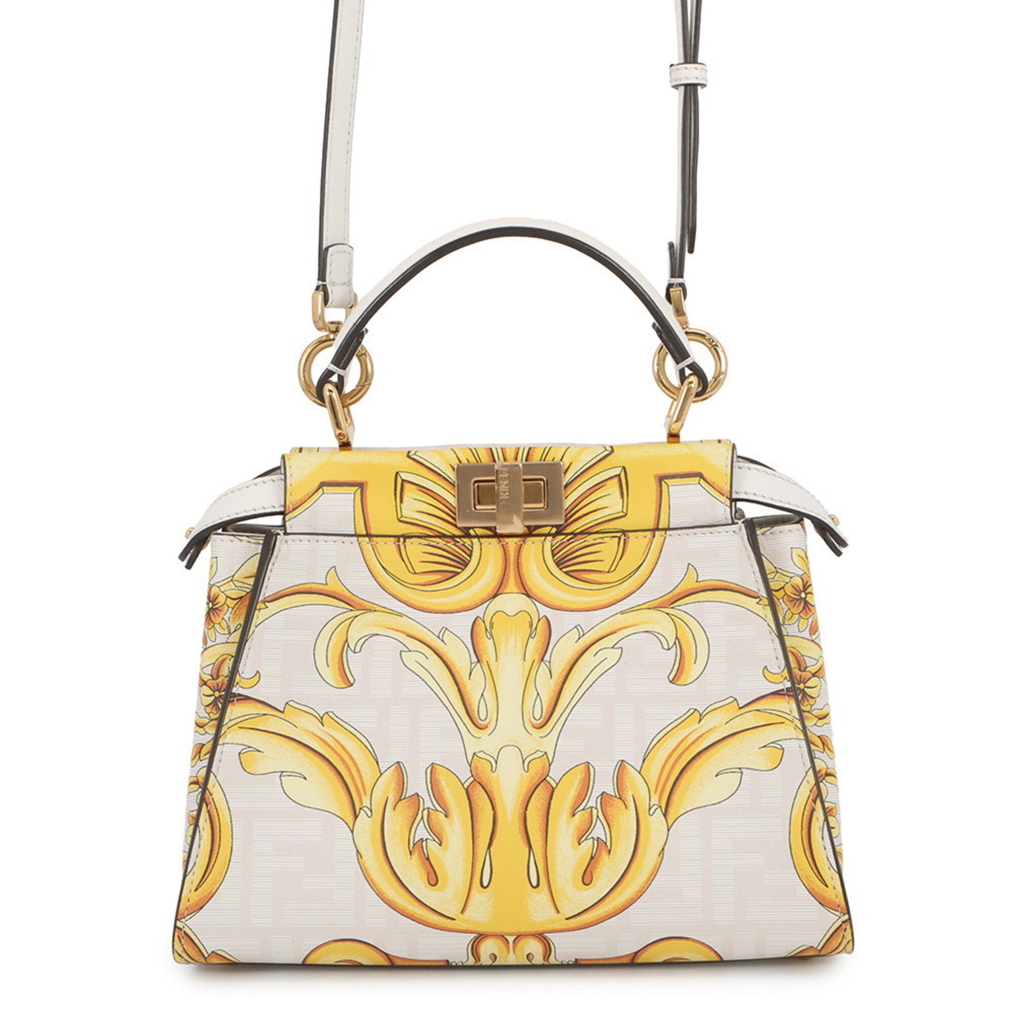 Fendi Peekaboo White Yellow Leather Handbag Shoulder Bag (Pre-Owned)