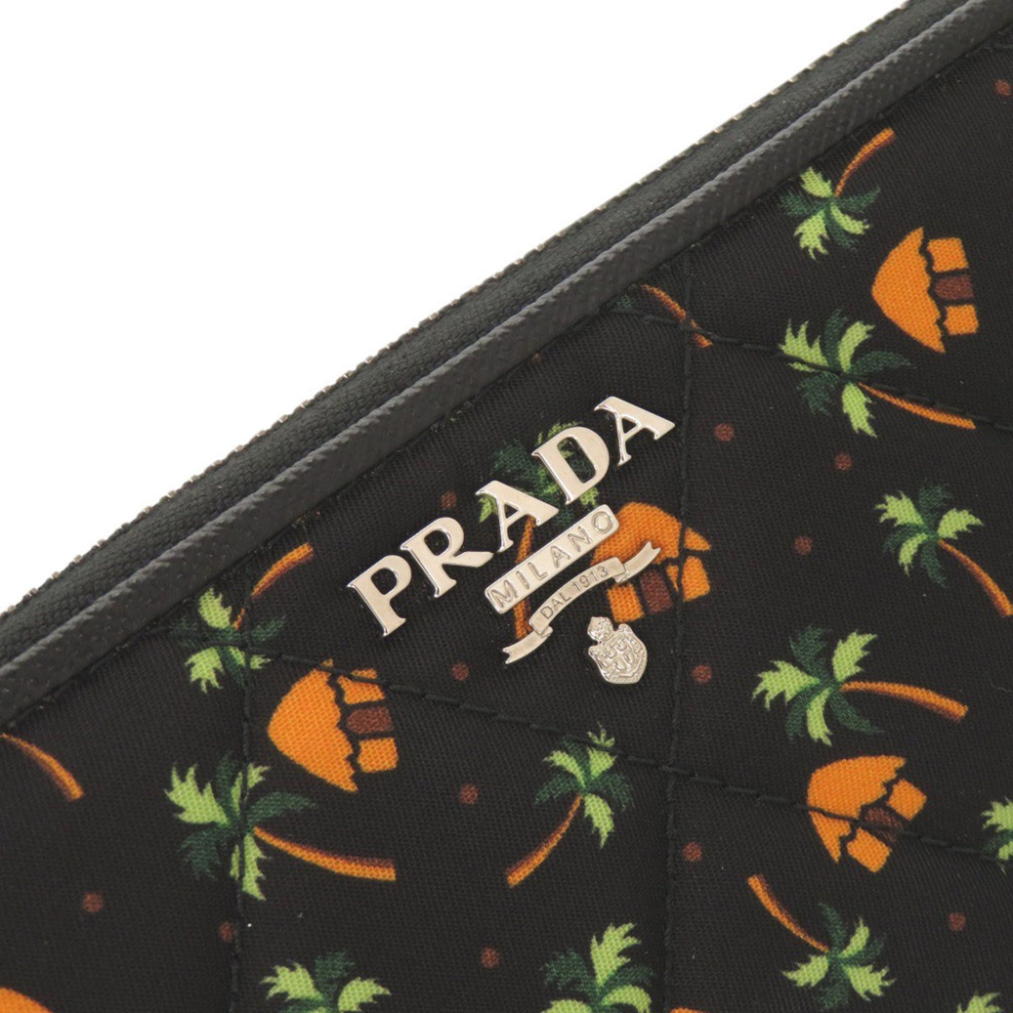 Prada Black Multi-Color Nylon Leather Saffiano Long Wallet (Bi-Fold) (Pre-Owned)