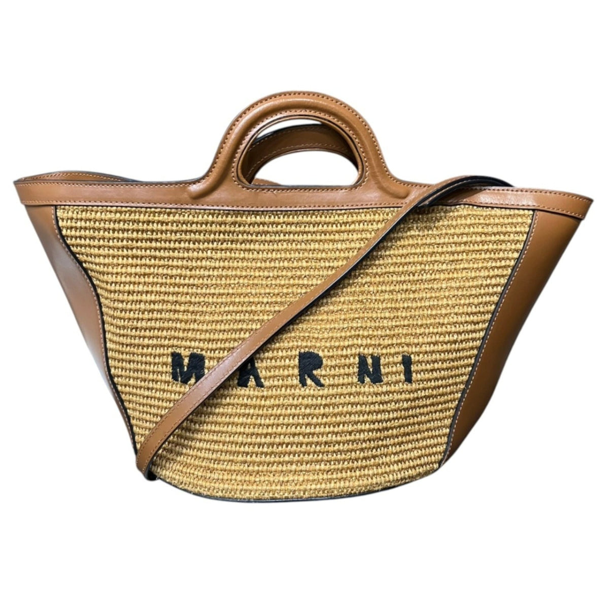 Marni Brown Hemp Linen Leather Basket Handbag (Pre-Owned)